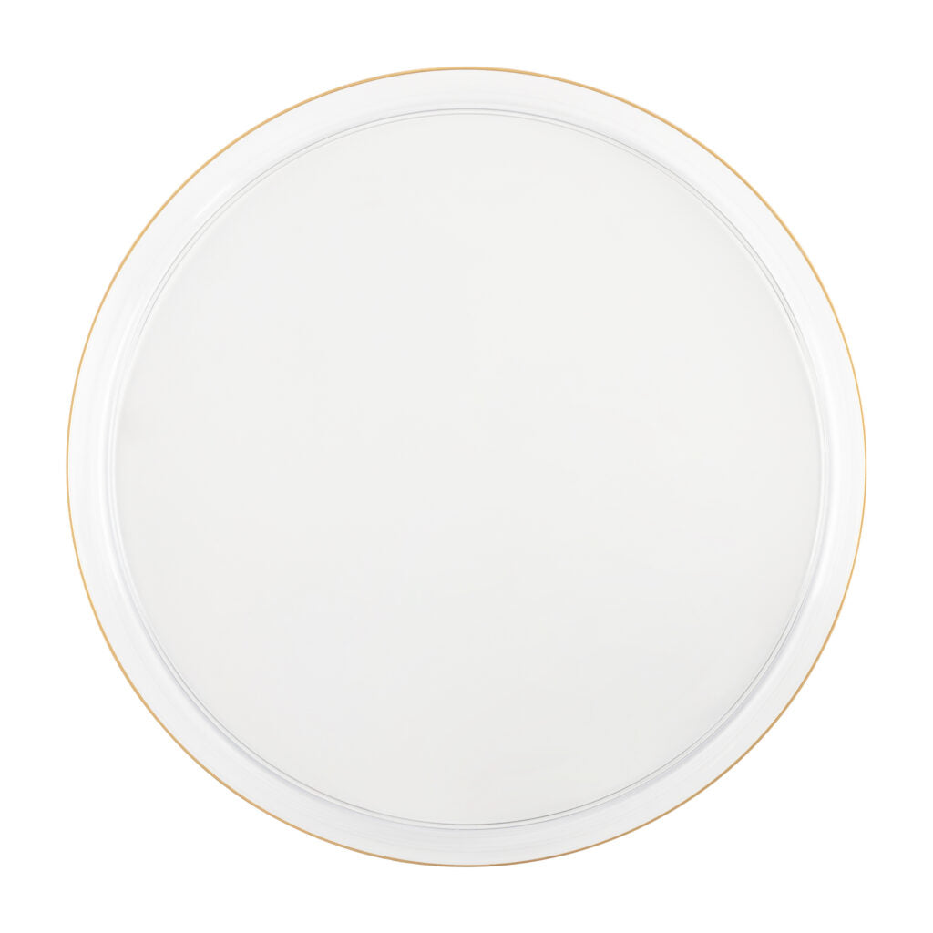 Clear and Gold Rim Round Plastic Plates (10 Pack) - Elegant Disposable Dinner Plates for Parties, Weddings, and Events - Shatterproof & Stylish Tableware for Home, Restaurant, and Catering Use