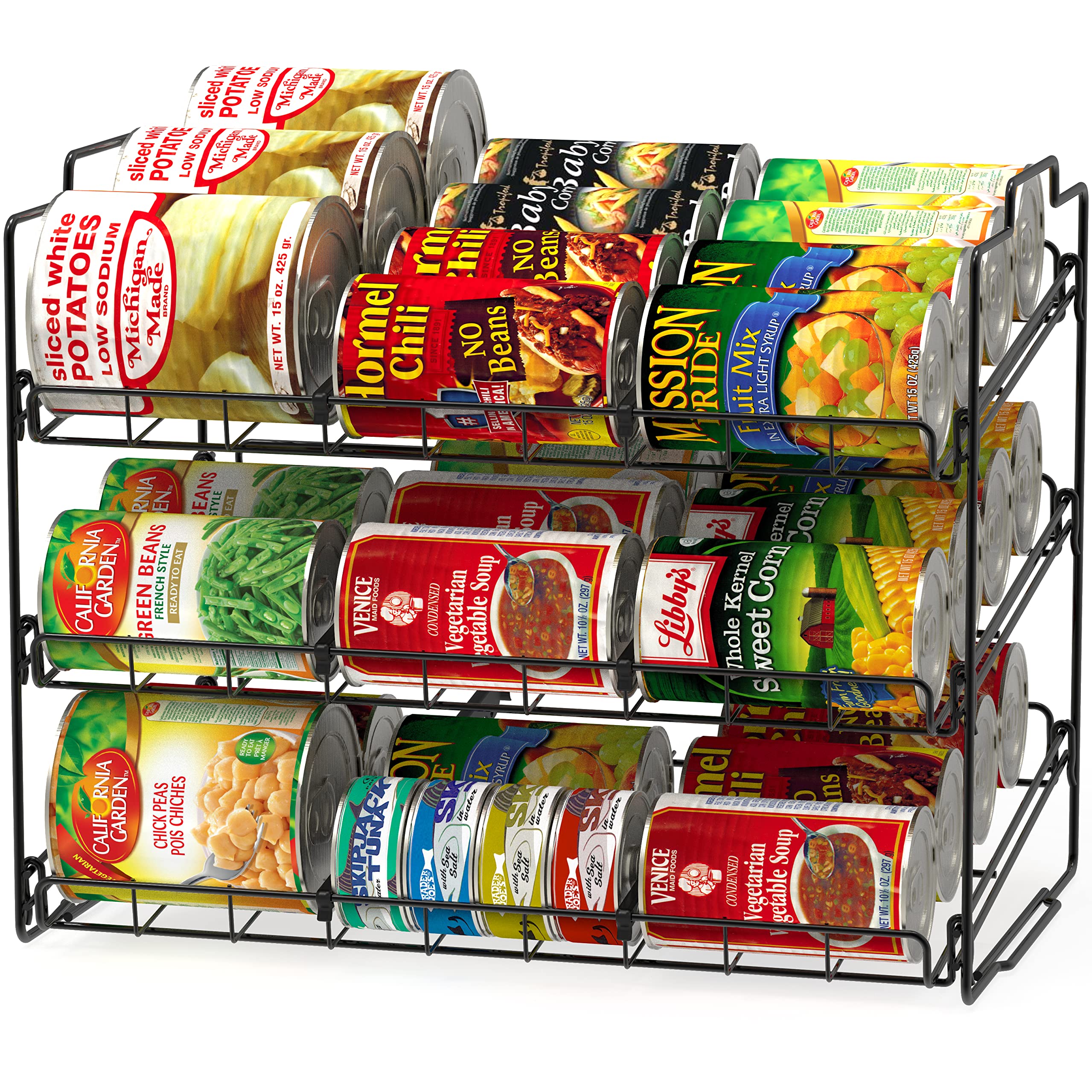 DecoBros Supreme Stackable Can Rack Organizer - Space Saving Kitchen Storage for Soda, Beer & Canned Goods - Perfect for Pantry, Garage & Restaurant Organization (Black)