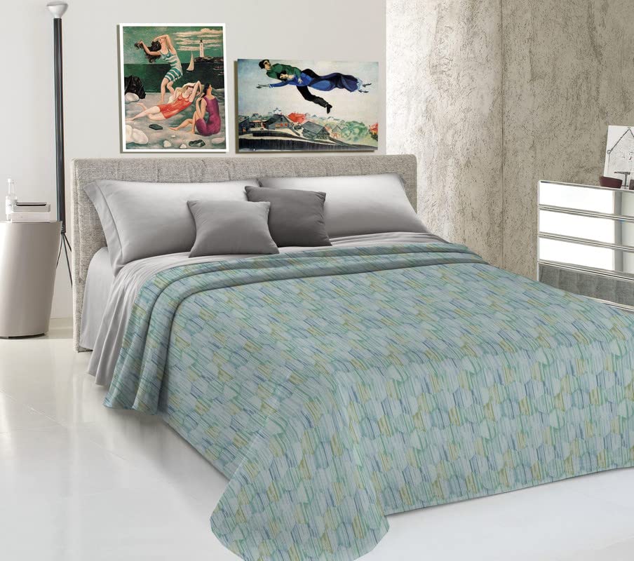 Premium Italian Piqué Cotton Summer Bedspread [220 x 280 cm] - Lightweight Spring Blanket for French Beds with Hexagonal Design in Green | Perfect for Guest Rooms, Vacation Homes & Summer Bedding