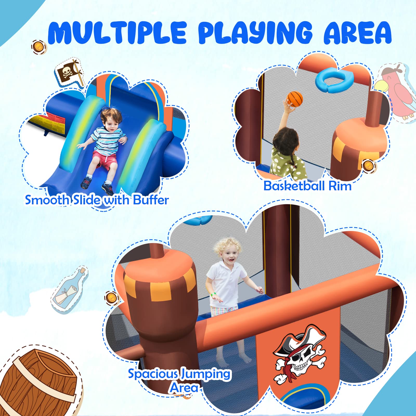 BOUNTECH Pirate Theme Inflatable Bounce Castle for Kids Ages 5-12 - Large Bouncy House with 735W Blower for Indoor & Outdoor Birthday Parties, Backyard Fun, and Toddler Play (Perfect for Birthday Gifts, Summer Events, and Family Gatherings)