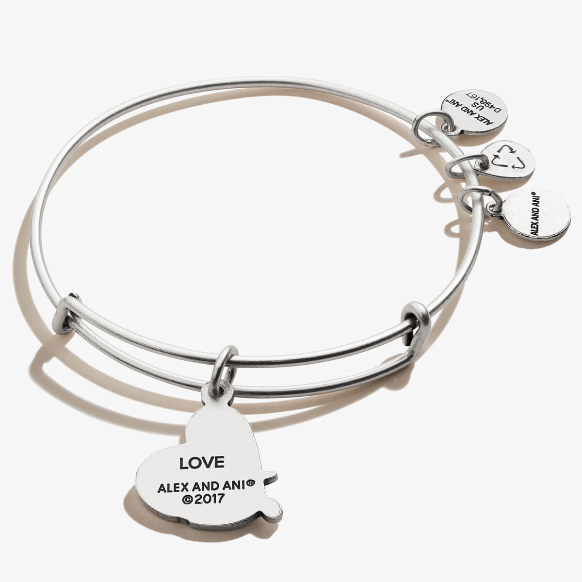 Love Charm Bangle Bracelet - Sterling Silver Adjustable Romantic Jewelry Gift for Women - Perfect for Valentine's Day, Anniversary & Special Occasions