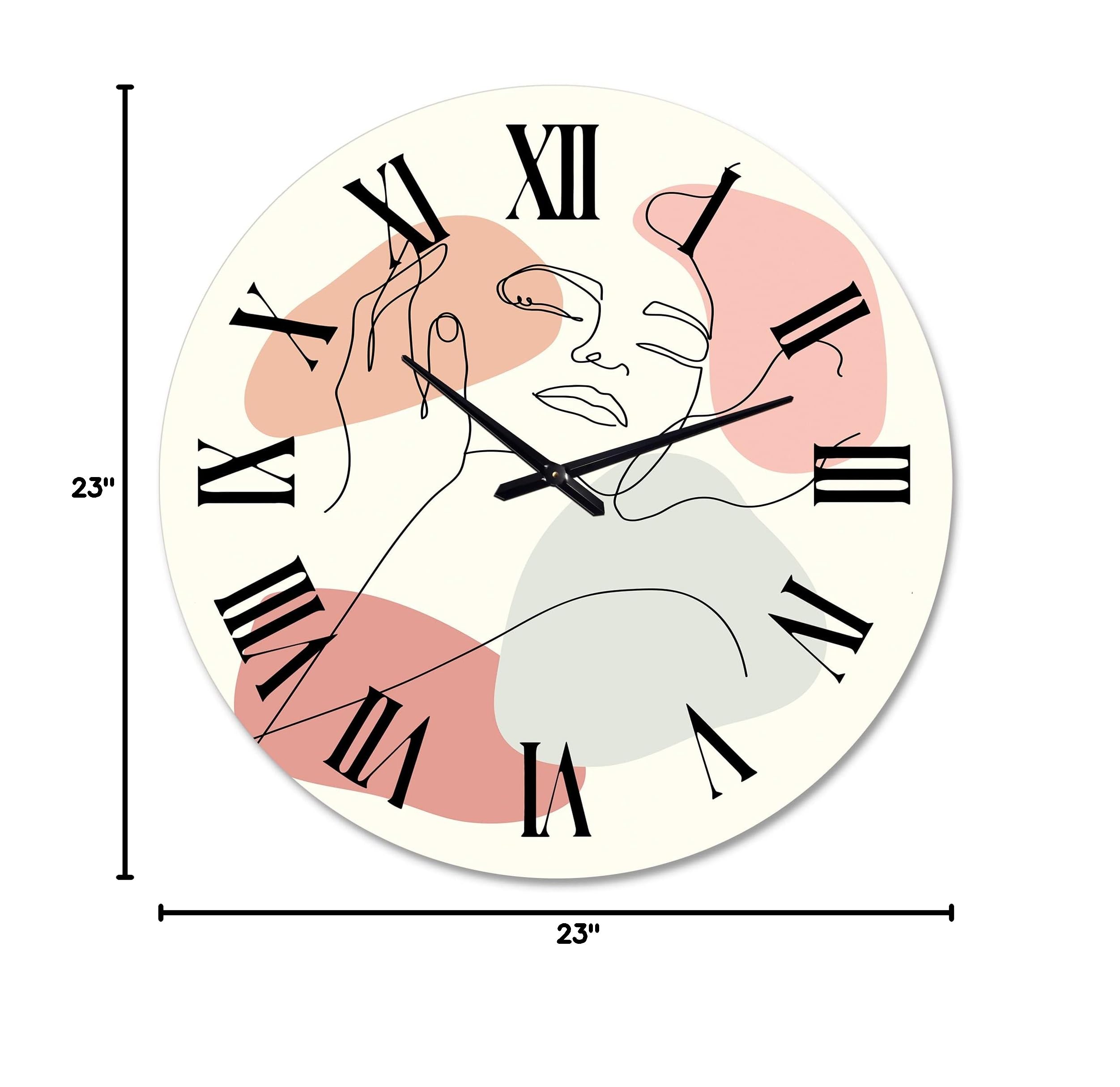 Modern Abstract Continuous Line Portrait Wall Clock - Large Fractal Art Decor for Bedroom, Living Room & Office | Silent Non-Ticking Home Décor
