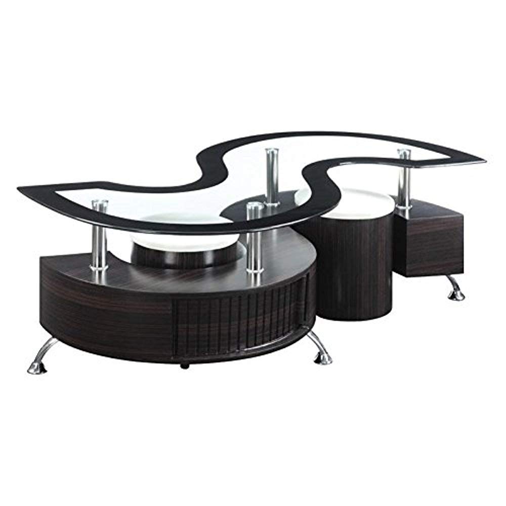 Modern Cappuccino Coffee Table Set with Matching Stools - Perfect for Living Room, Lounge, or Office Decor