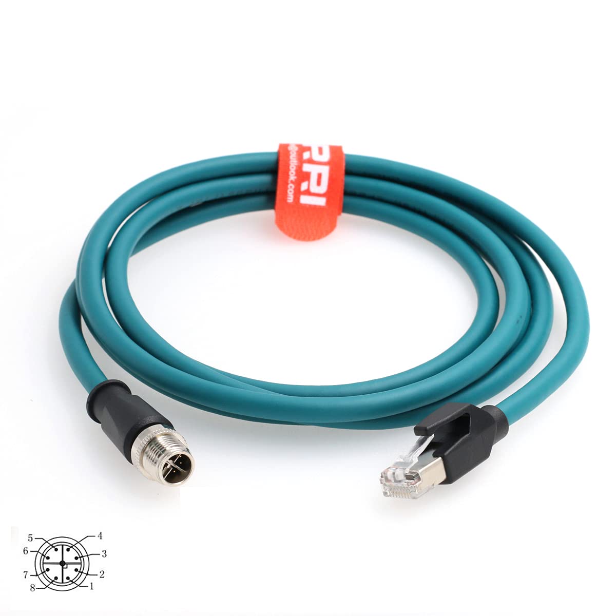 DRRI M12 X-Coded 8 Pin to RJ45 Cat 7e Shielded Ethernet Cable - 3M Gigabit Network Cable for Cognex 262 Cameras & Barcode Scanners | Industrial Automation, Factory Equipment Connectivity