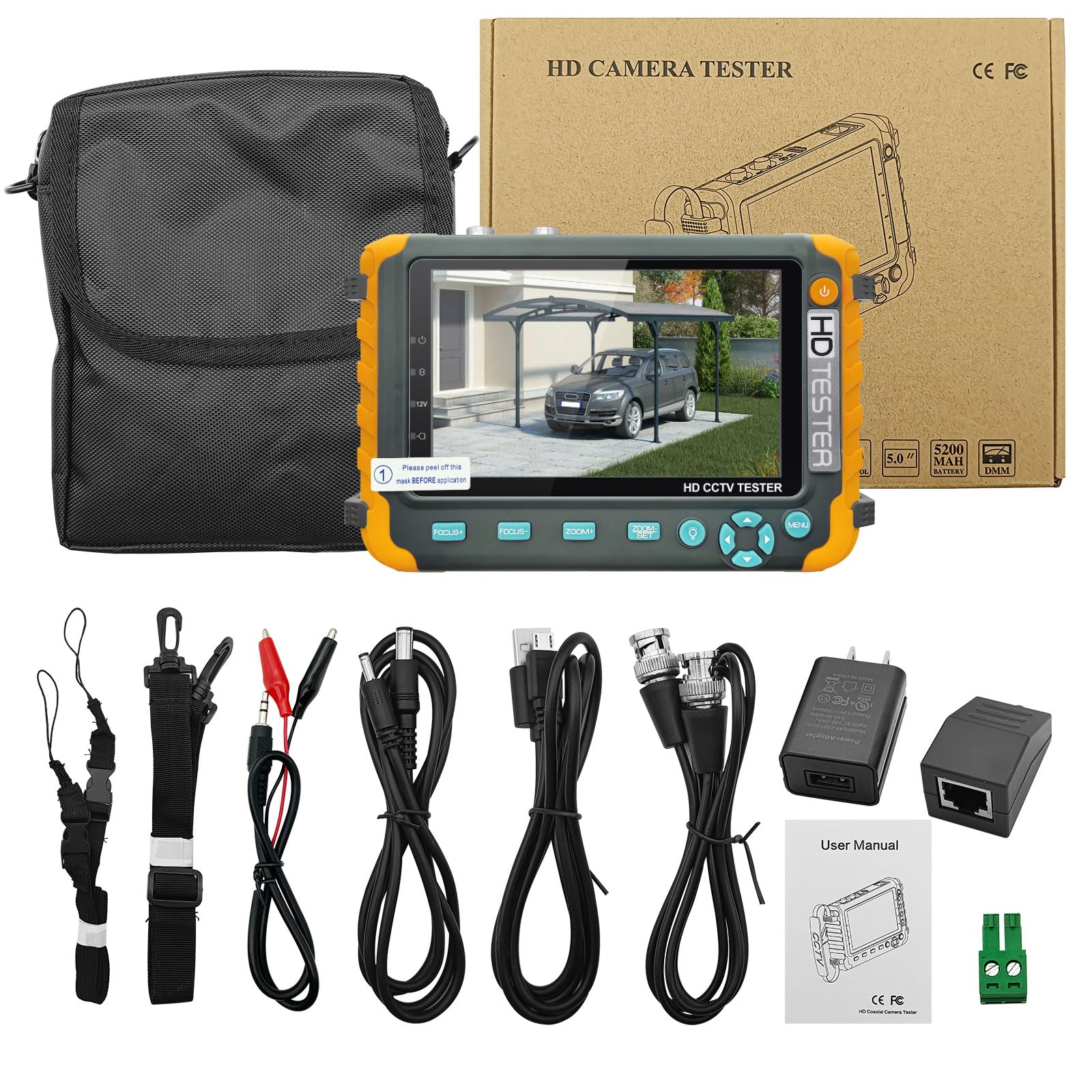 Henkion 5-inch HD Coaxial CCTV Camera Tester - 4K 8MP Monitor for TVI/CVI/AHD/CVBS Analog Video with RS485, Audio, HDMI & VGA - DC12V Output & PTZ Control - Perfect for Security System Installation & Maintenance