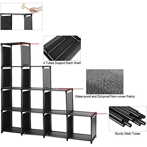 10-Cube Storage Organizer Shelf Unit - Modular Bookcase & Closet Organizer for Bedroom, Living Room, Kids Toys & Home Organization - DIY Staircase Design for Daily Necessities - Perfect for Small Spaces & Home Decor (Black)