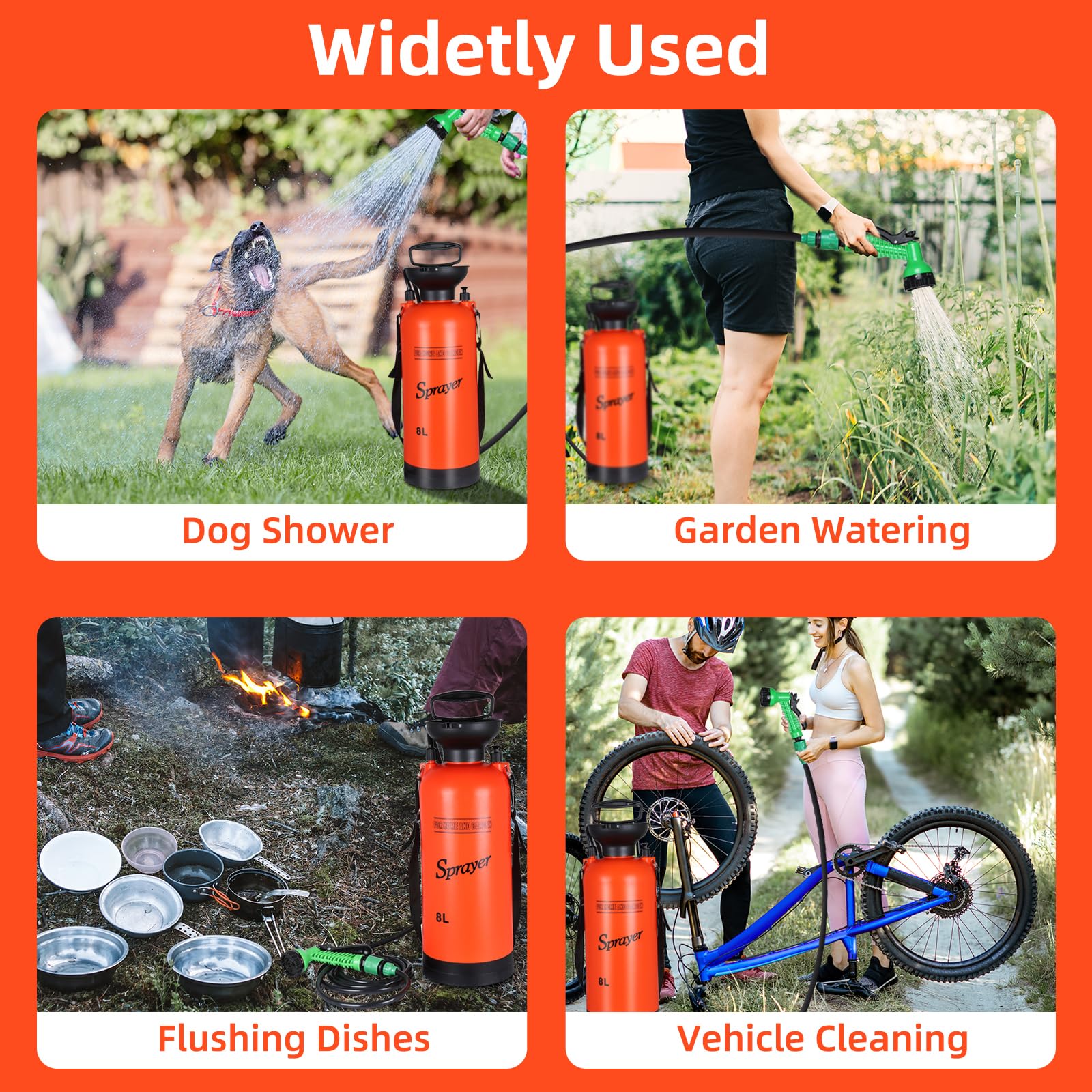 Portable Camping Shower with 7 Spray Modes - Hand Press Outdoor Shower with Removable Hose & Shower Head - Pressure Rinse Kit for Hiking, Travel, Beach, Garden & Pet Washing - Perfect for RV Trips, Off-Grid Living & Emergency Use