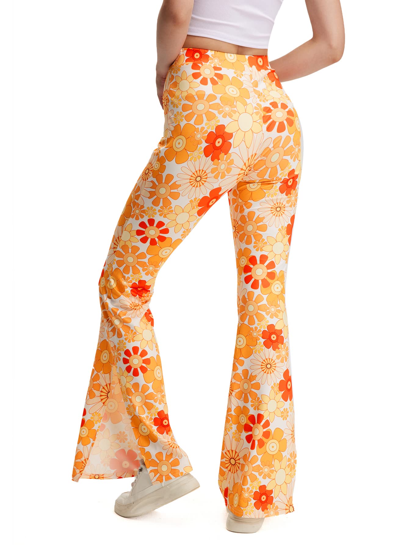 WDIRARA Women's High Waisted Bootcut Yoga Pants - Flared Leg with Sunflower Print & Side Slit for Workout, Lounge & Casual Wear