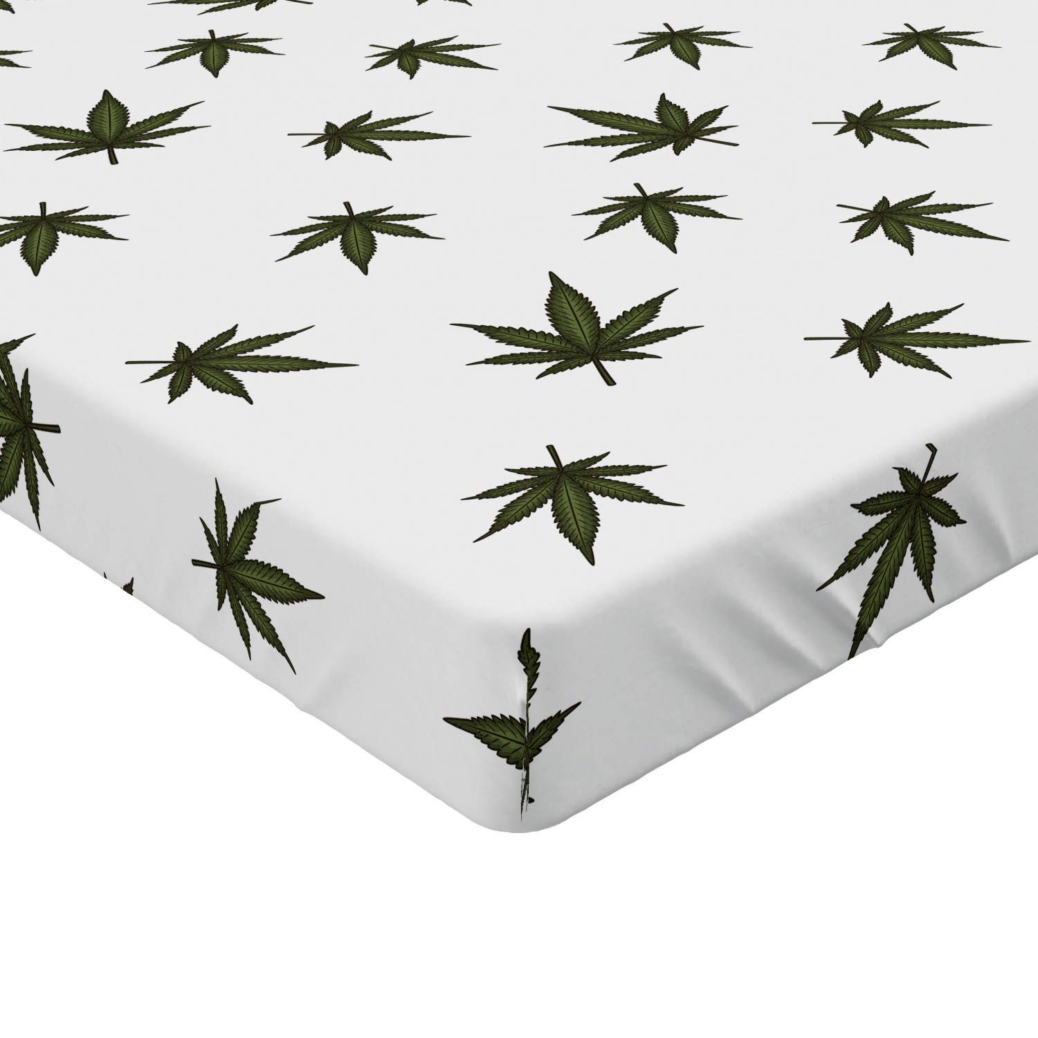 Ambesonne Botanical Fitted Sheet - California King Size Green White Leaves Flowering Plant Hemp Vegetable Medicinal Herbs Pattern Bed Cover with All-Around Elastic Pocket | Soft & Comfortable for Bedroom, Guest Room, Vacation Home