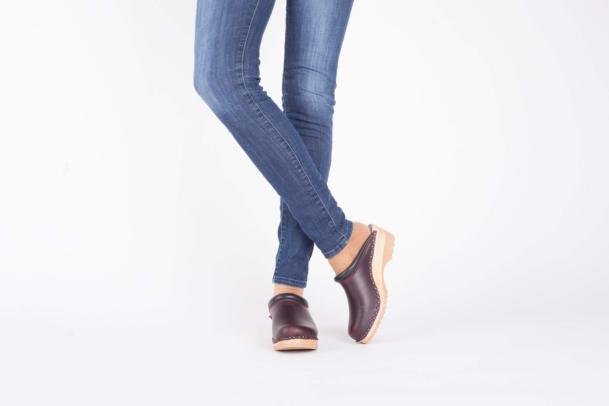 Rembrandt Bastad Slip-On Closed Toe Non-Slip Women's Leather Wooden Clogs - Comfortable Nursing, Chef & Work Shoes for Healthcare, Kitchen & Professional Use