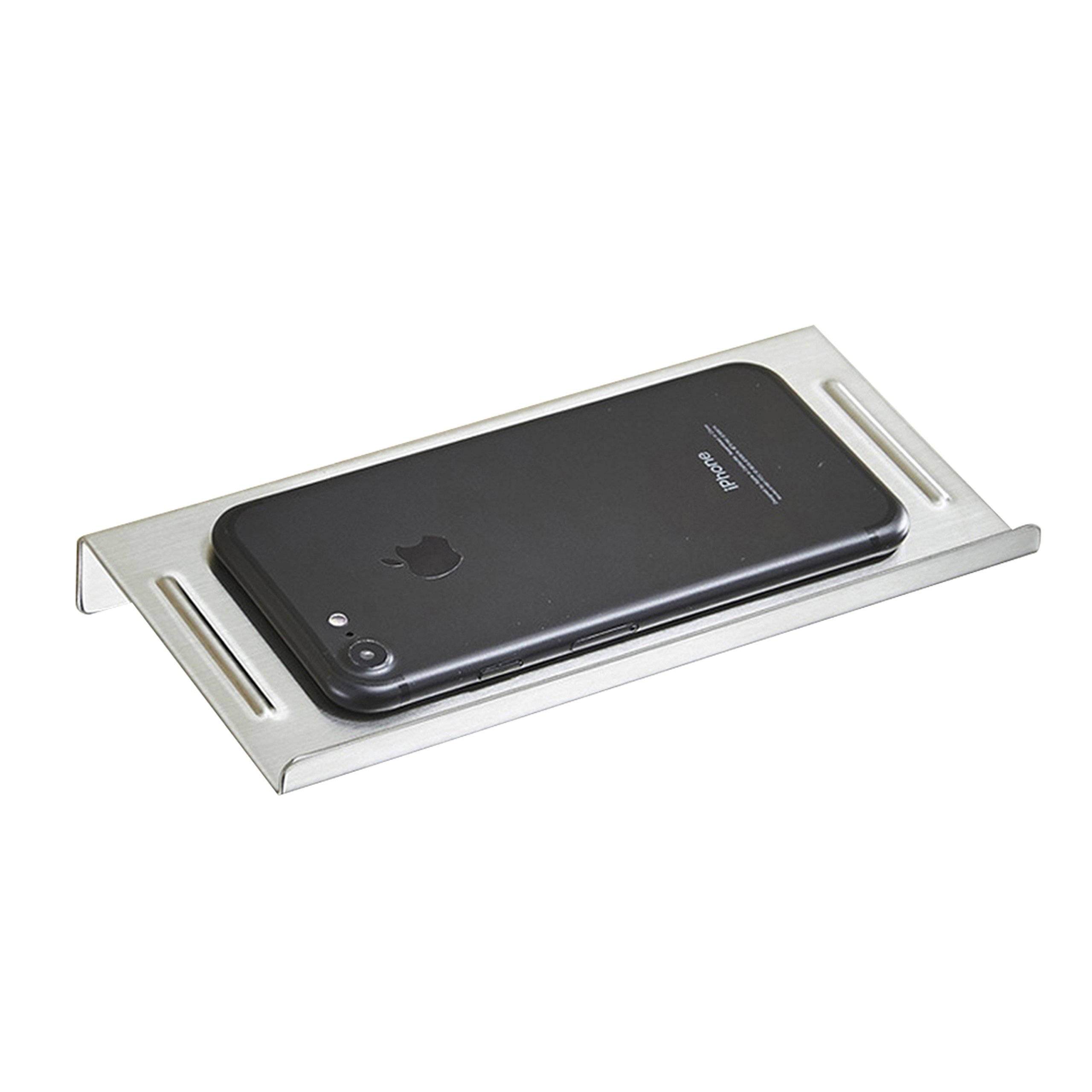 Stainless Steel Wall Mount Toilet Phone Holder - Anti-Slip Bathroom Shelf with Silver Brushed Finish | Perfect for Bathroom, Shower & Kitchen Organization