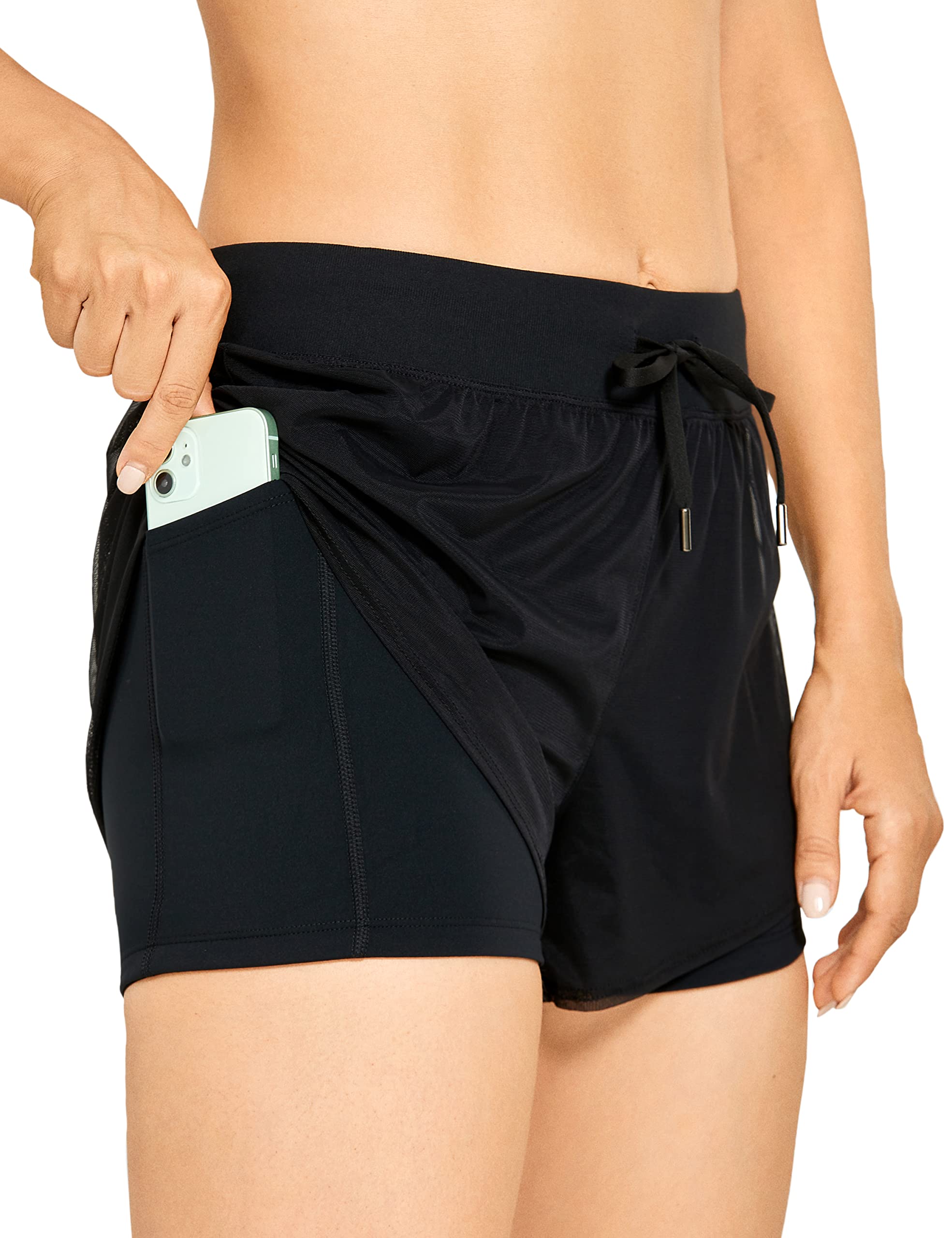 CRZ YOGA Women's 2-in-1 Mesh Biker Shorts with Liner - 3