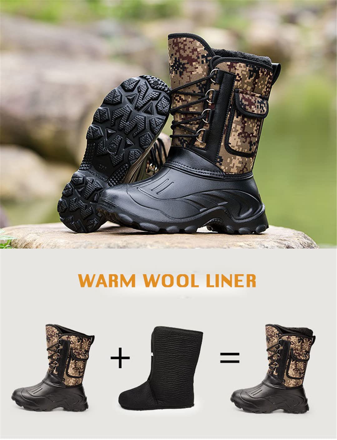 Men's Waterproof Winter Hiking Boots - Ultra Lightweight Thermal Snow Boots for Outdoor Trekking, Fishing & Hunting | Warm Wool Liner for Cold Weather Adventures