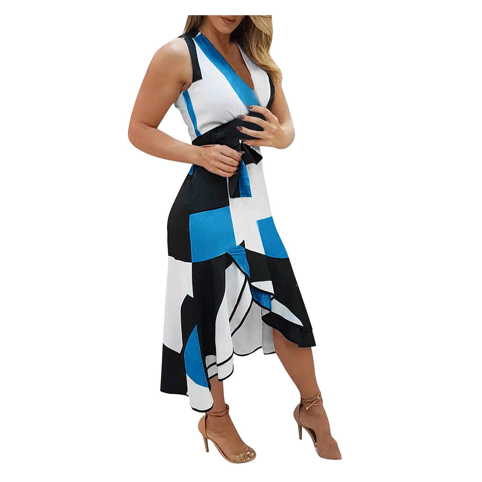 Split Maxi Sleeveless Women's Asymmetrical Ruffle Dress - Floral Print Summer Casual Sundress for Beach, Vacation & Outdoor Parties