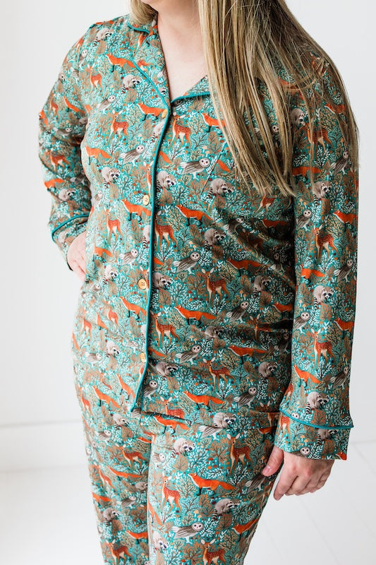Teal Thicket Women's Relaxed Long Sleeve Pajama Set - Soft & Comfortable Sleepwear for Lounge & Nighttime Relaxation