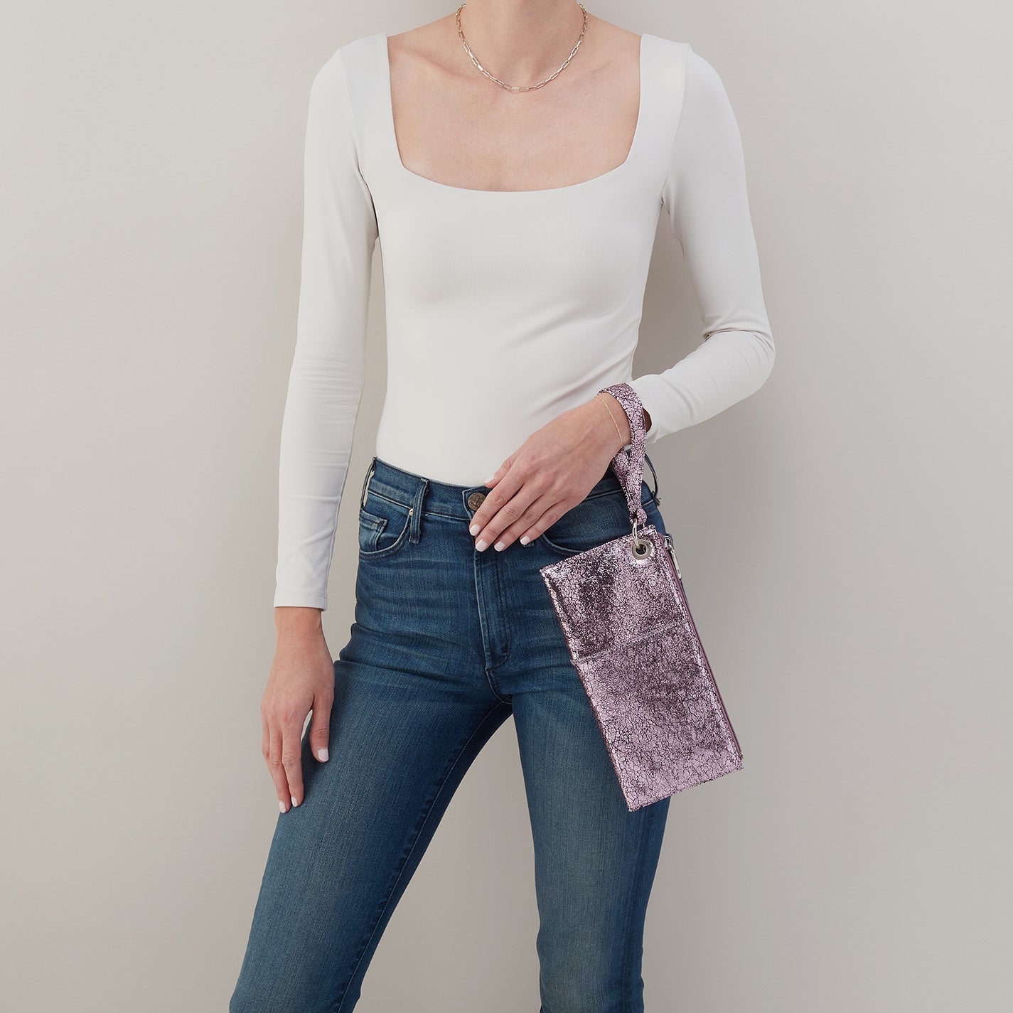 Vida Wristlet Handbag in Metallic Leather - Blush Crackle Finish | Stylish Crossbody Clutch for Women | Perfect for Parties, Date Nights & Evening Events