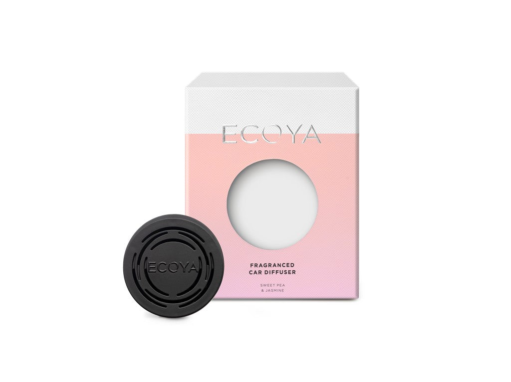 Ecoya Car Diffuser - Sweet Pea & Jasmine Scented Essential Oil Diffuser for Cars | Portable Aromatherapy for Relaxation & Stress Relief | Perfect for Commuting, Road Trips & Office Use