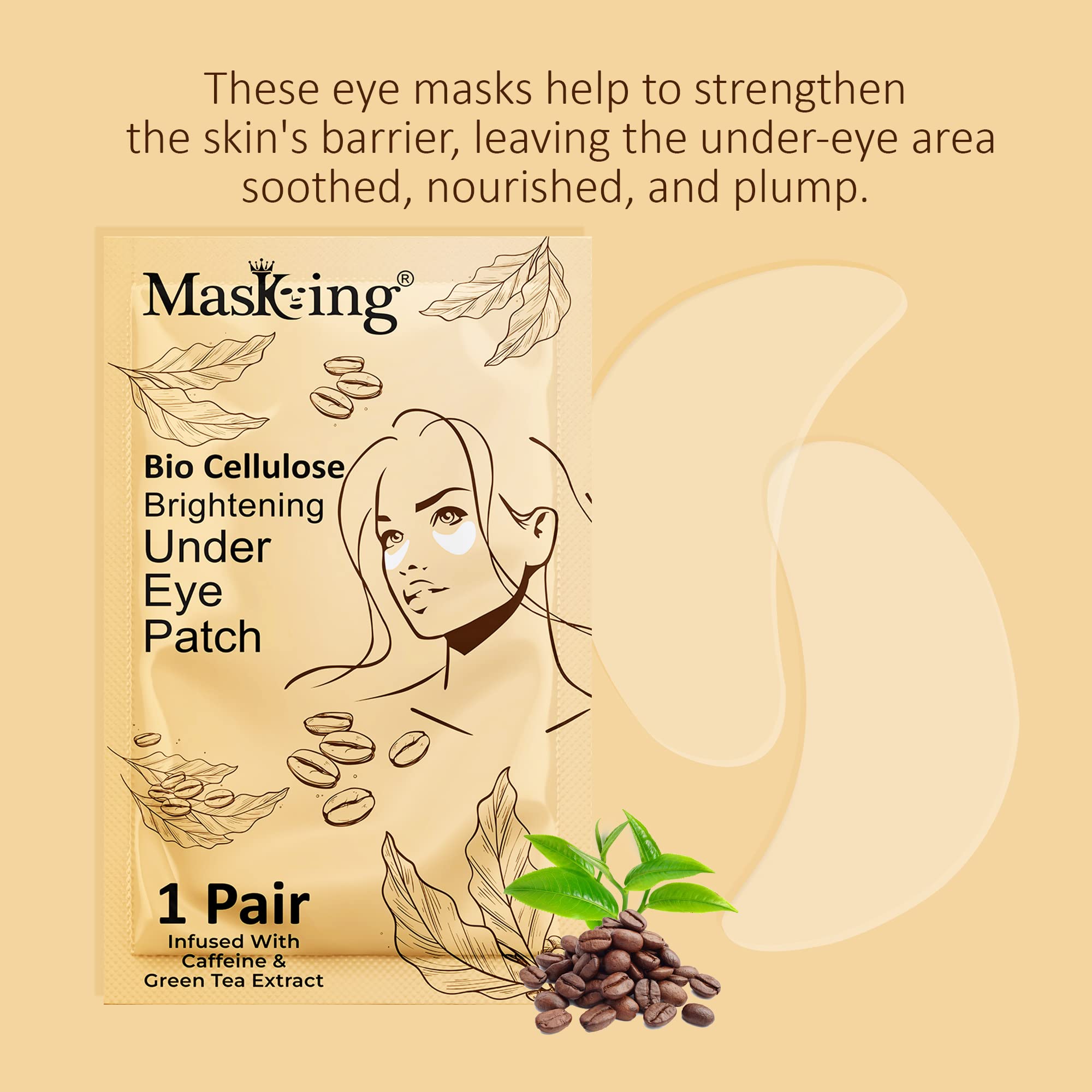 Bio Cellulose Under Eye Patches for Dark Circles - Cooling Eye Masks with Caffeine & Green Tea (6 Pairs, Pack of 2) | Reduce Puffiness & Brighten Eyes for Morning Routine & Travel Skincare