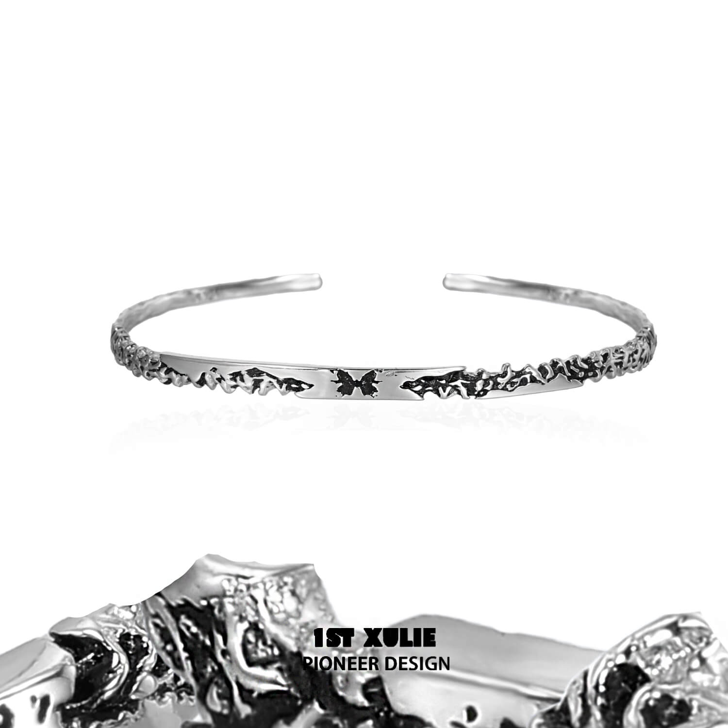 Whiterfly S925 Sterling Silver Black Butterfly Bangle Bracelet for Women - Elegant Fashion Jewelry Gift for Birthday, Anniversary & Special Occasions