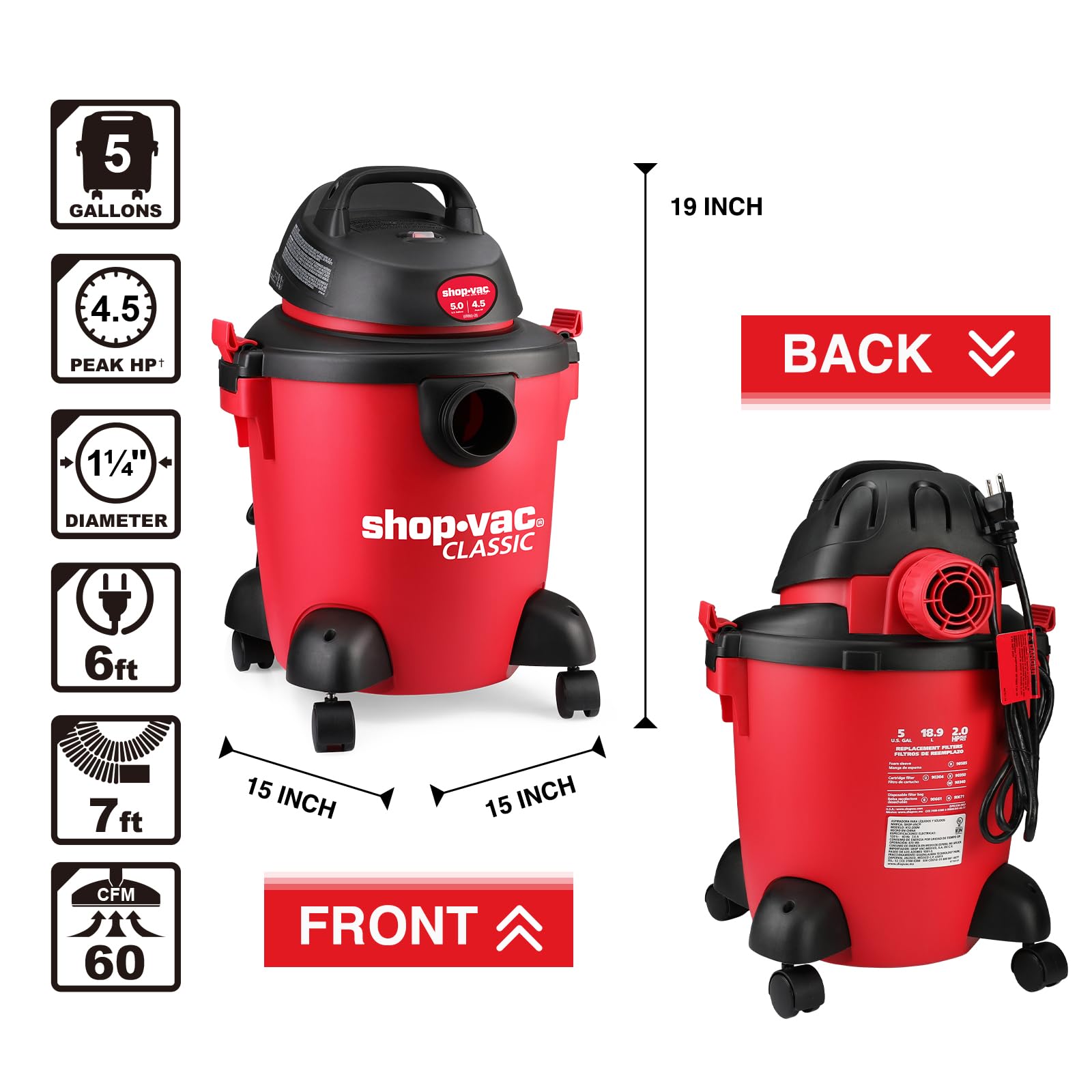 **Shop-Vac 5 Gallon 4.5 Peak HP Wet/Dry Vacuum Cleaner – Heavy-Duty Portable Shop Vac with 3-in-1 Function & Attachments for Home, Garage, Car, Workshop Cleaning (Model 5971536)**    *Perfect for DIY Projects, Workshop Cleanup, Car Detailing, and Household Maintenance*