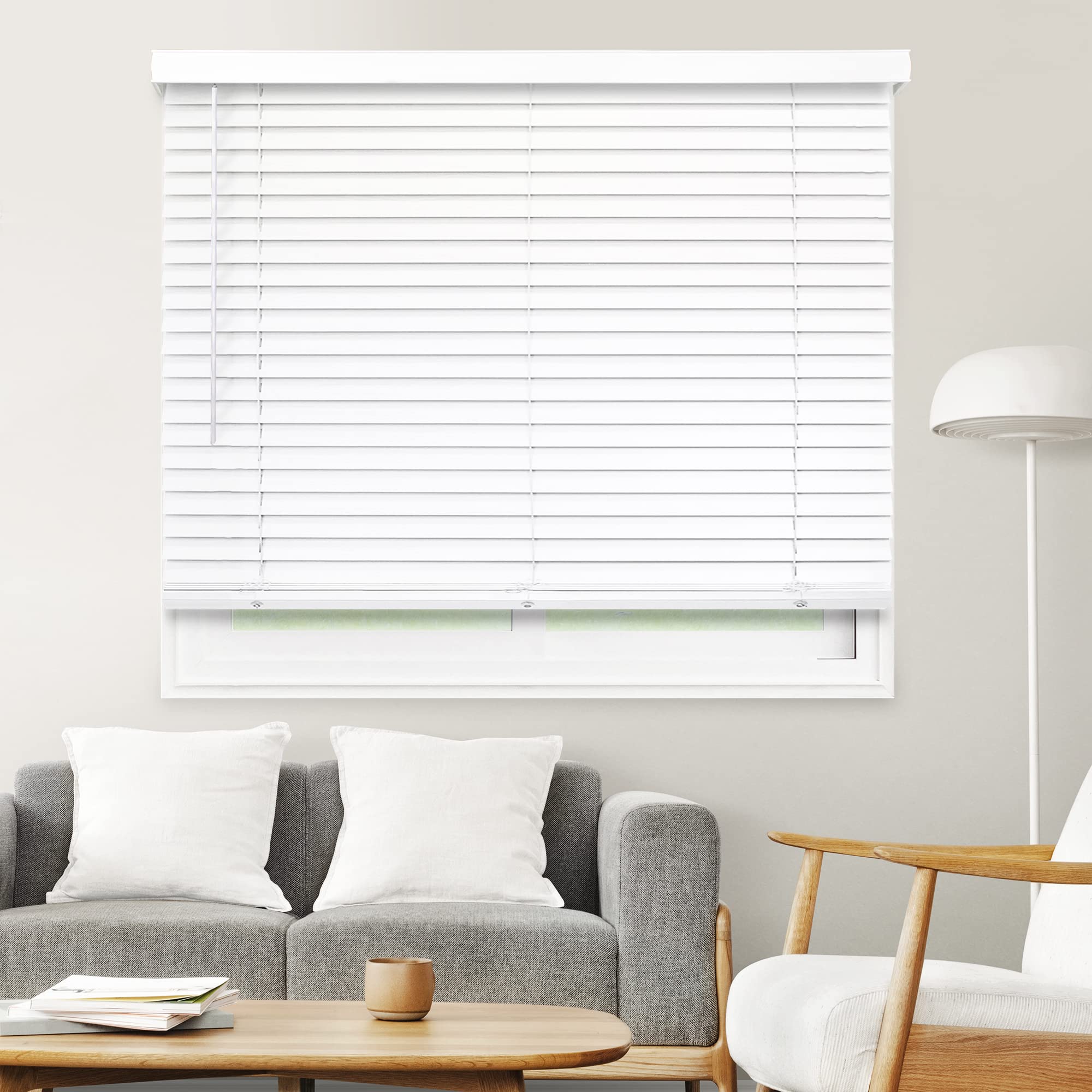 CHICOLOGY Faux Wood Blinds - White Window Shades for Home Decor, 46.5