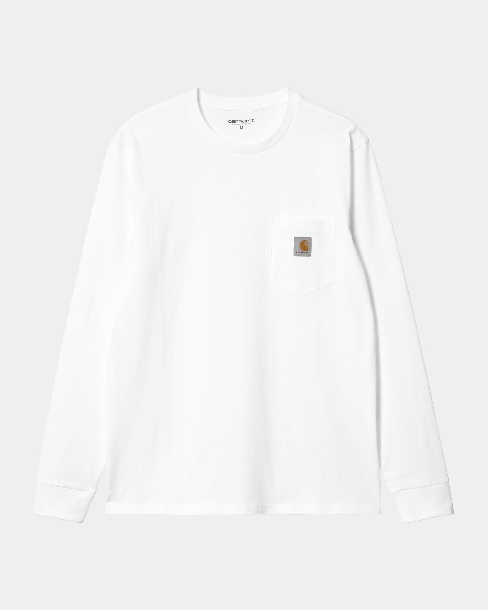 Premium Long Sleeve Pocket T-Shirt for Men - Comfortable Cotton Crew Neck Casual Shirt - White - Ideal for Work, Travel & Everyday Wear