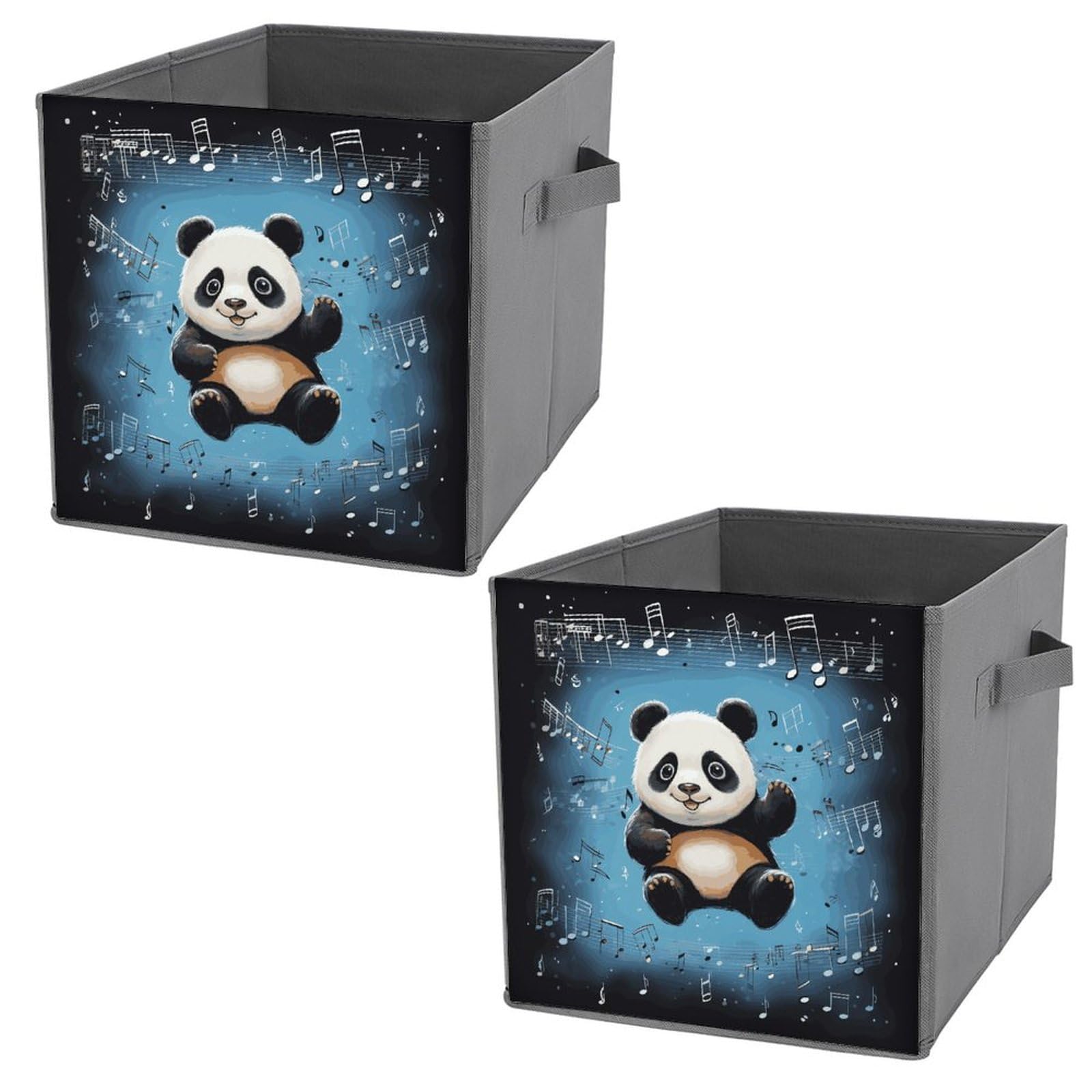 2-Pack Panda Dancing on Musical Notes Printed Storage Baskets - Decorative Fabric Storage Bins for Home Organization, Bedroom, Closet & Nursery