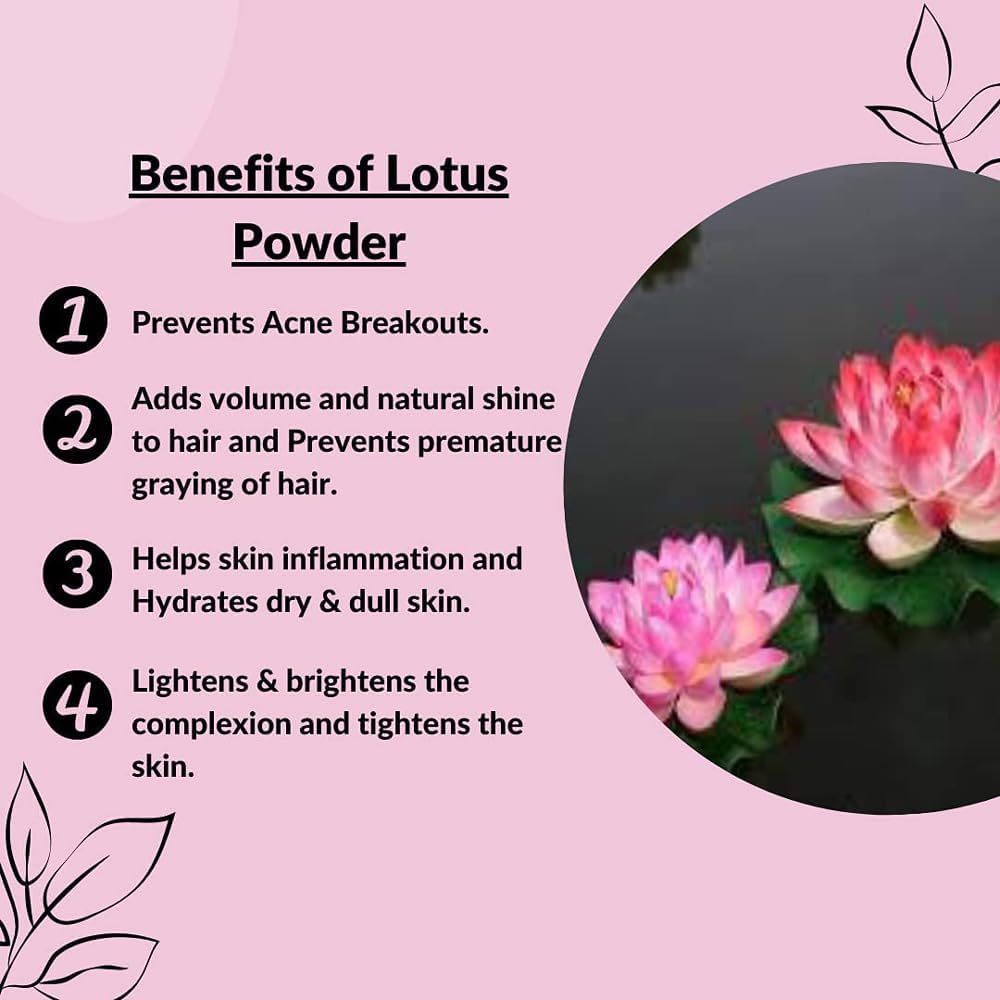 Organic Lotus Flower Powder (Pink) 70g - 100% Pure Kamal Powder for Glowing Skin, Hair Care & Face Masks | Natural Thamarai Poo for DIY Beauty Recipes & Ayurvedic Treatments (Pack of 1)