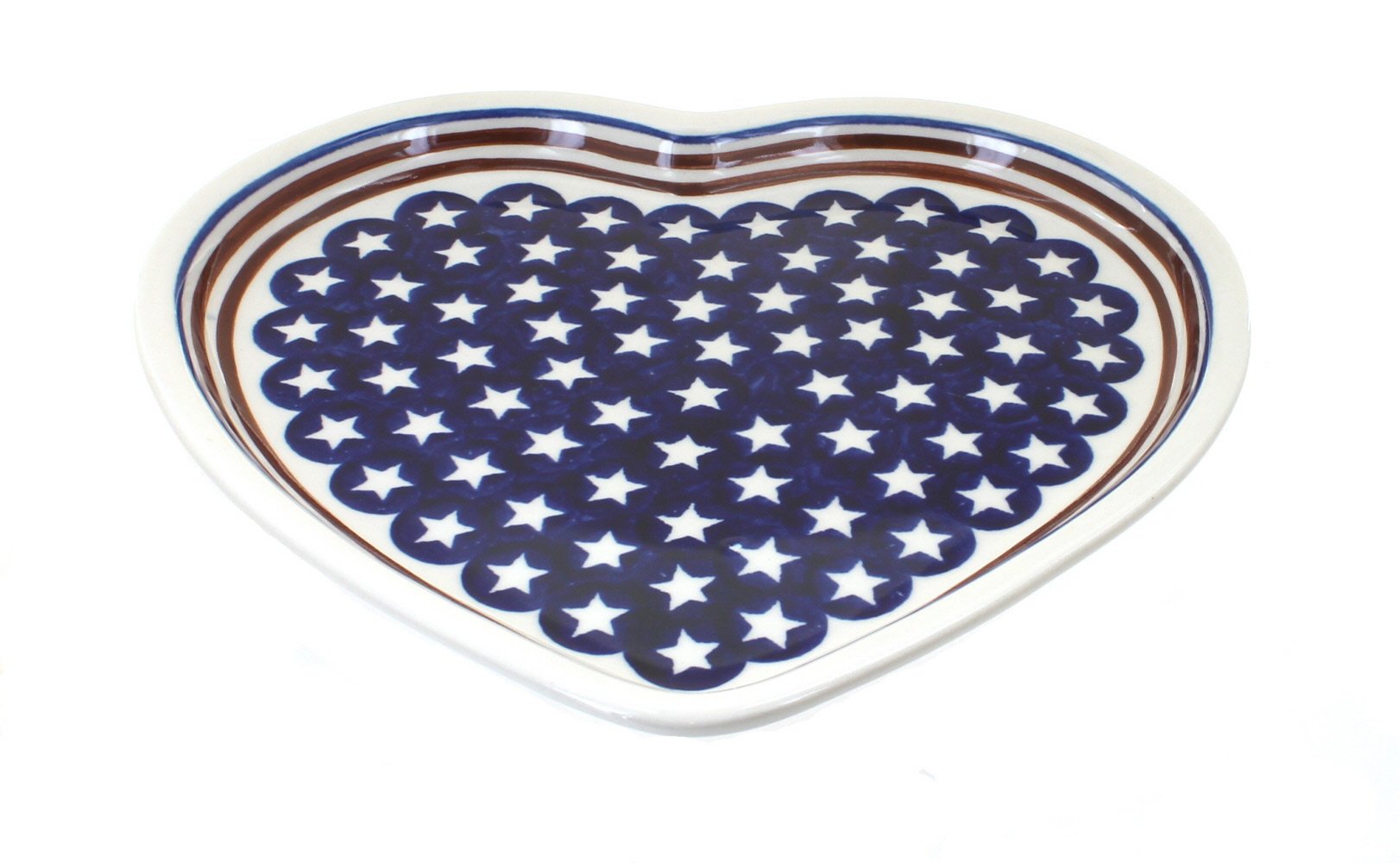 Handmade Blue Rose Polish Pottery Stars & Stripes Heart Plate - Perfect for Home Decor, Gift Giving & Patriotic Celebrations