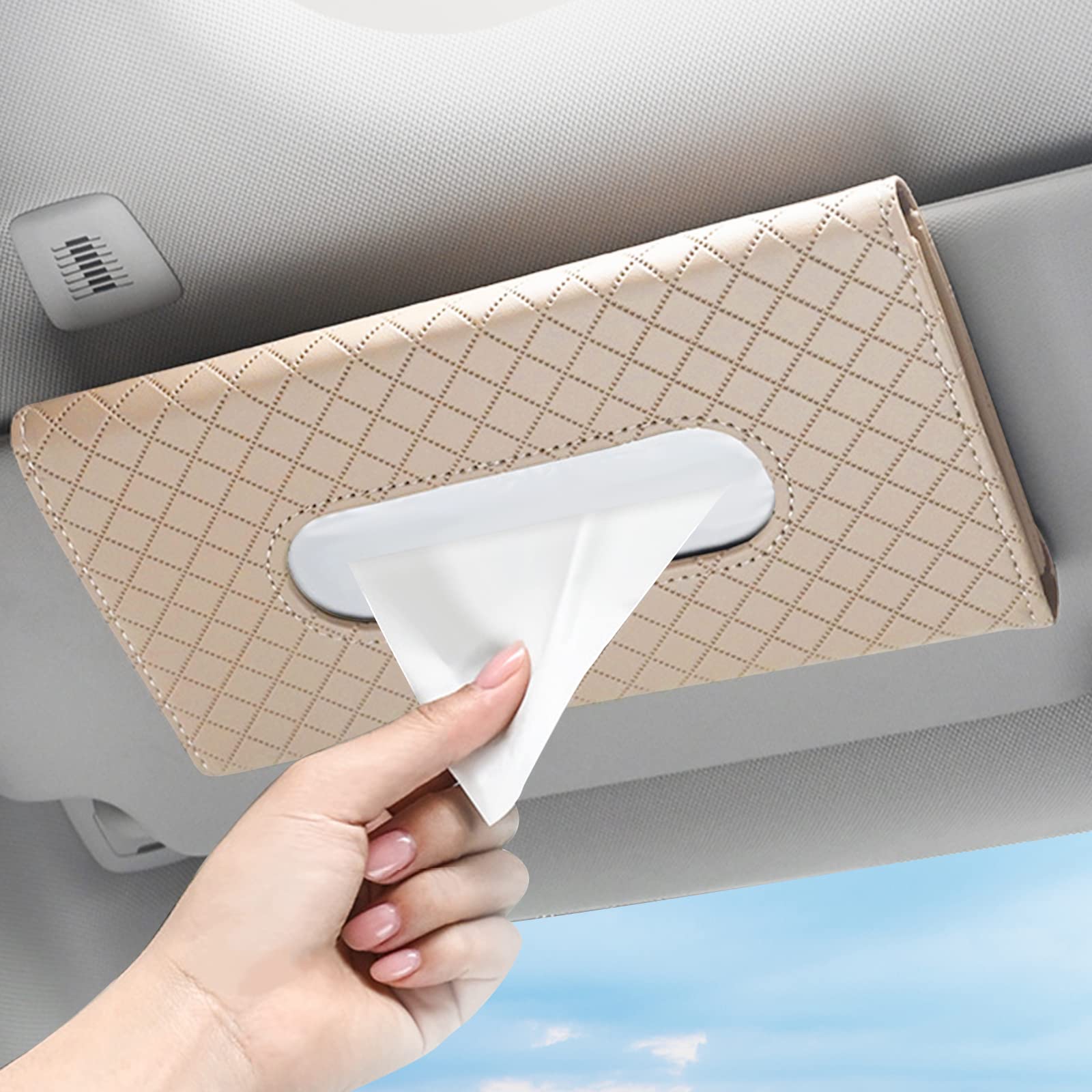 Black PU Leather Car Sun Visor Tissue Holder - Hanging Tissue Clip & Napkin Storage Box for Vehicles | Car Accessories for Road Trips & Daily Commutes