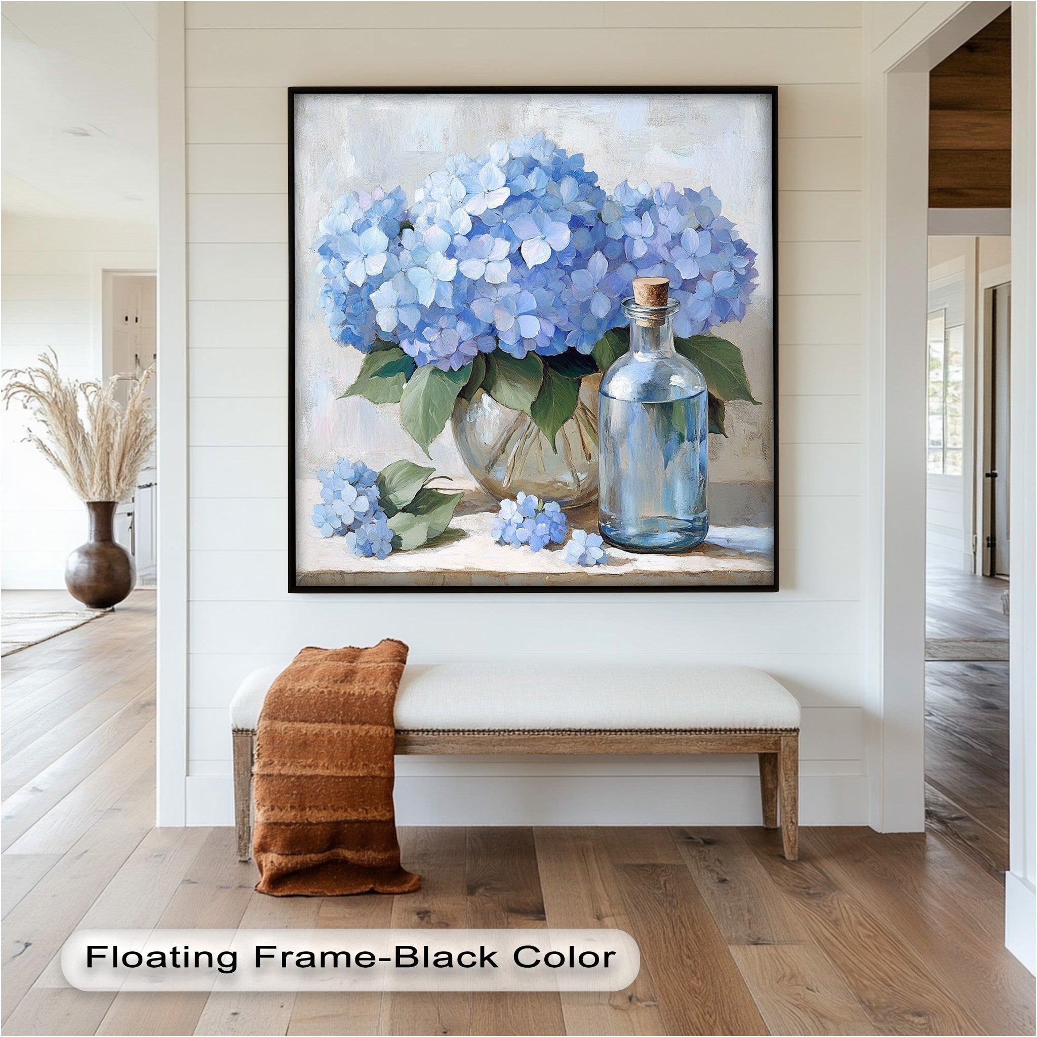 Blue Floral Still Life Oil Painting - Modern Wall Art for Living Room, Bedroom & Office Decor