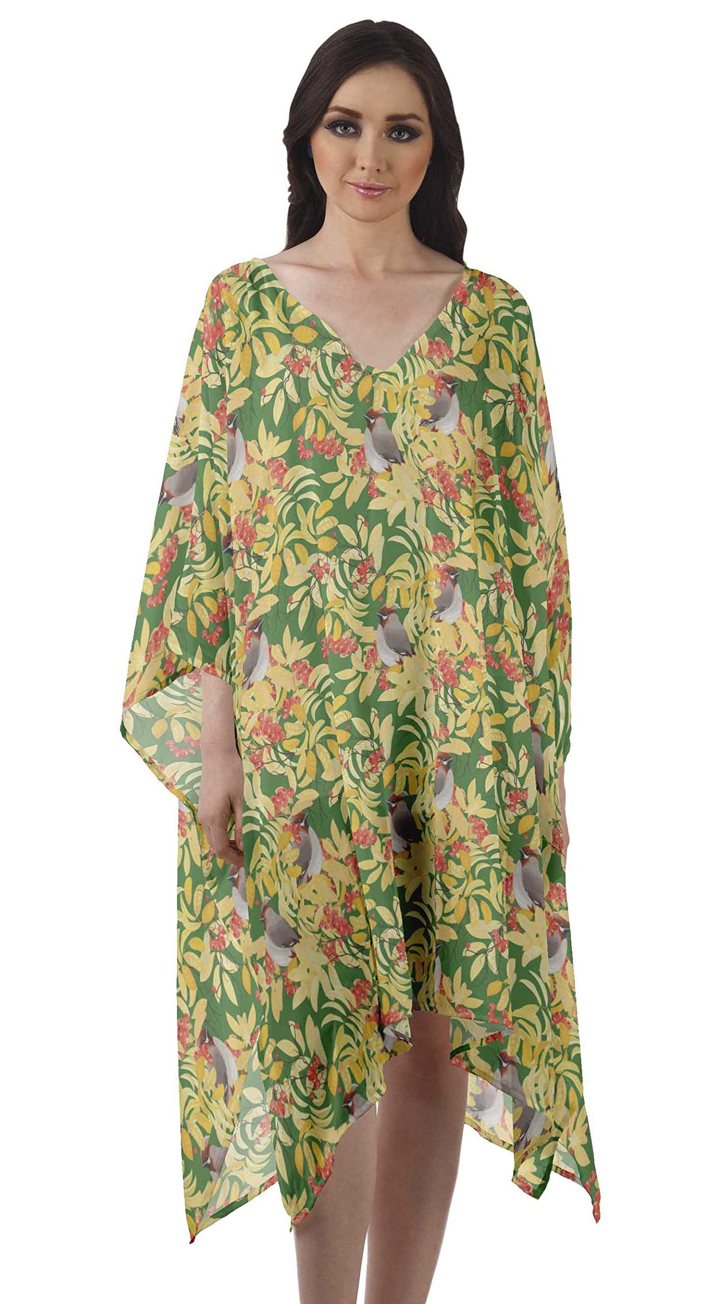 Moomaya Women's Georgette Short Kaftan Beach Cover Up Dress - Lightweight Bikini Coverup for Summer Vacation, Pool Party & Beachwear