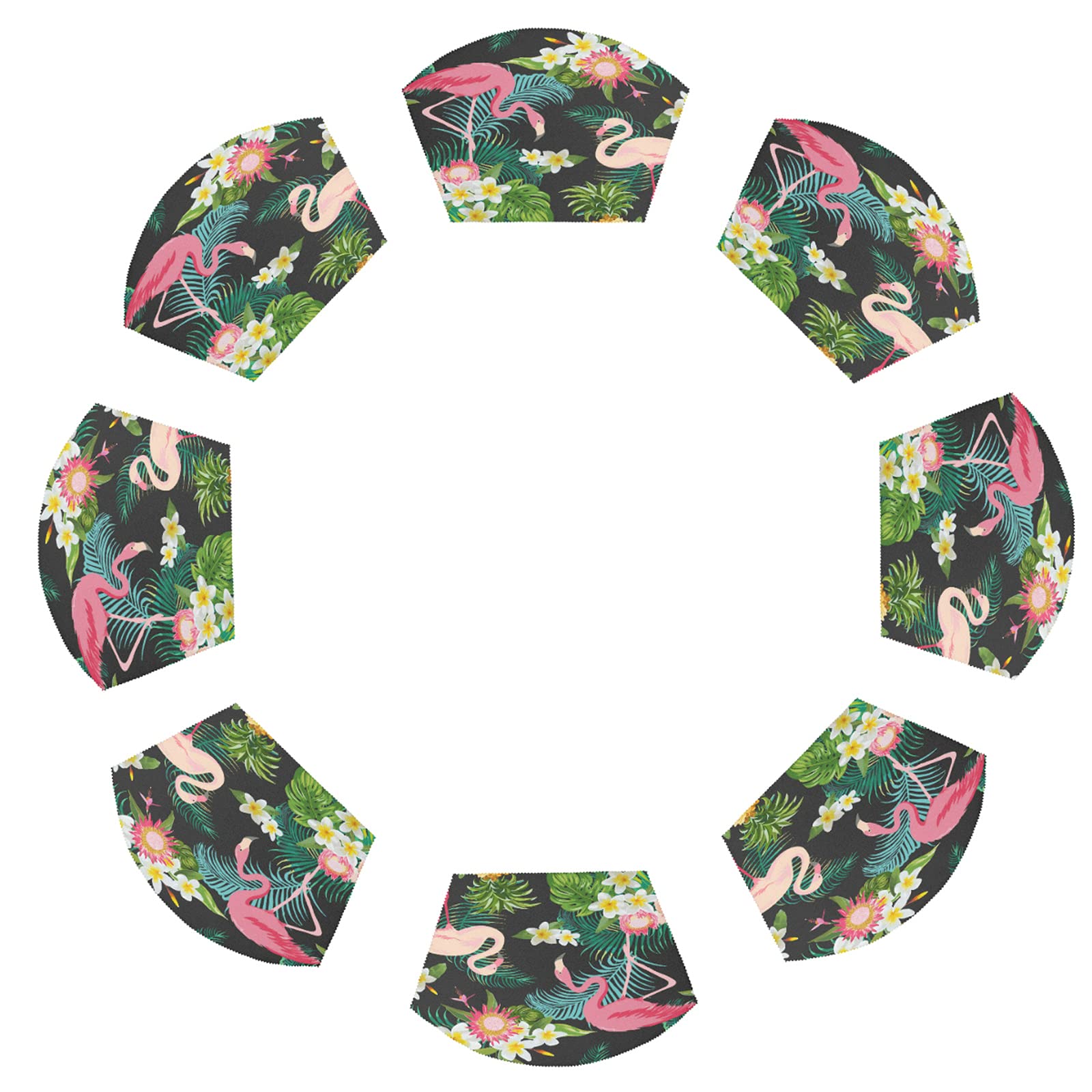 8-Pack Flamingo Flower Palm Leaf Round Placemats - Heat Resistant, Non-Slip Wedge Shaped Table Mats for Dining & Outdoor Use - Washable & Durable Decor for Parties, BBQs, and Everyday Meals
