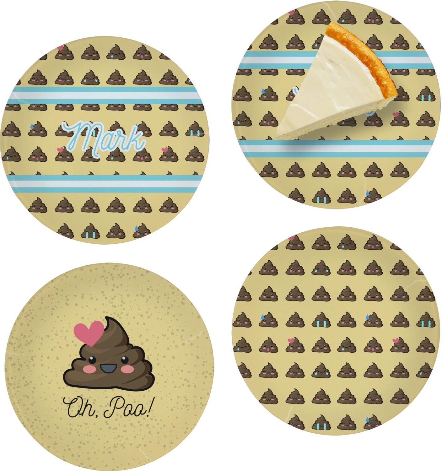 Funny Poop Emoji Glass Appetizer Plates - Set of 4 Personalized 8-Inch Dessert Plates for Parties, Gag Gifts & Unique Home Decor