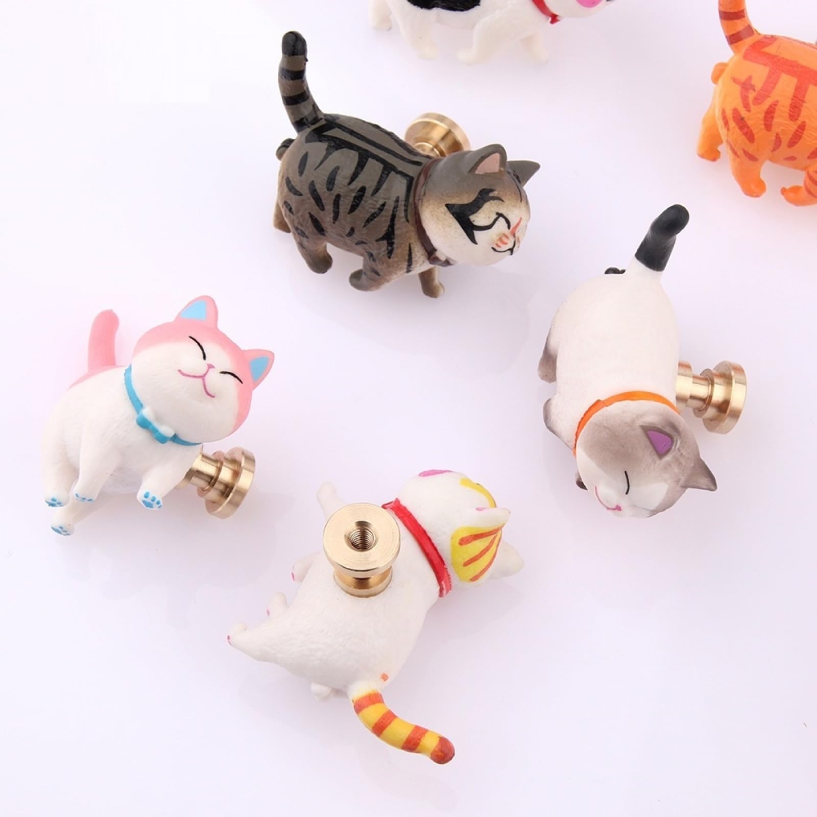 Cute Cat Door Knobs 2-Pack - Brass Rotatable Handles for Wardrobe & Drawers