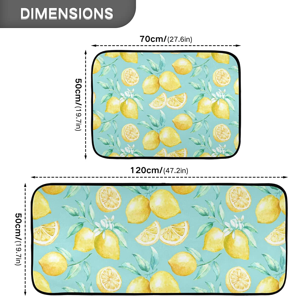Emelivor 2-Piece Non-Slip Washable Lemon Kitchen Rugs Set - Teal Runner Mats for Floor Decor, Perfect for Kitchens, Entryways & Laundry Rooms