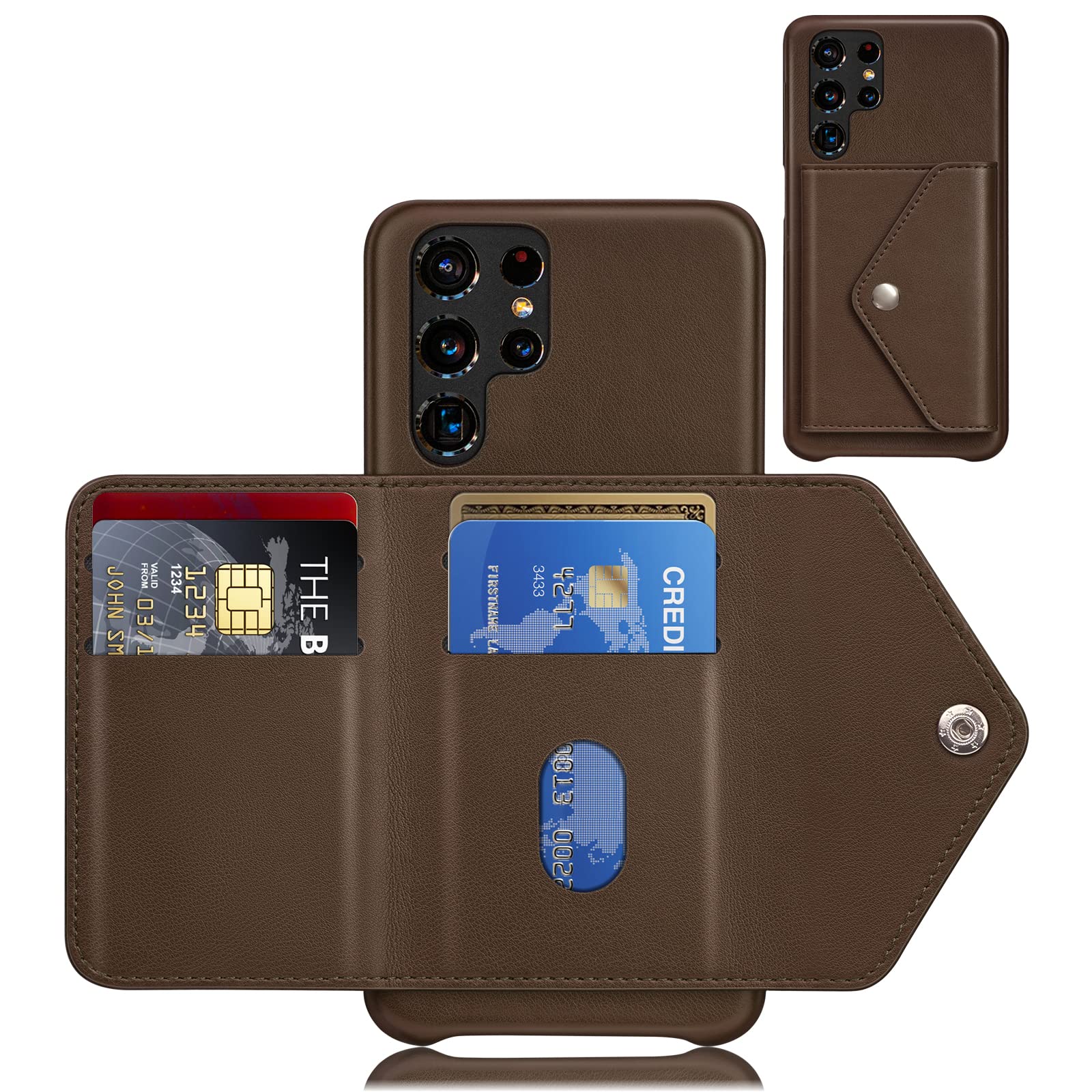 Samsung Galaxy S22 Ultra Wallet Case - PU Leather Flip Folio Cover with Credit Card Holder for Women & Men (Brown) | Perfect for Everyday Use, Business Meetings & Travel Protection