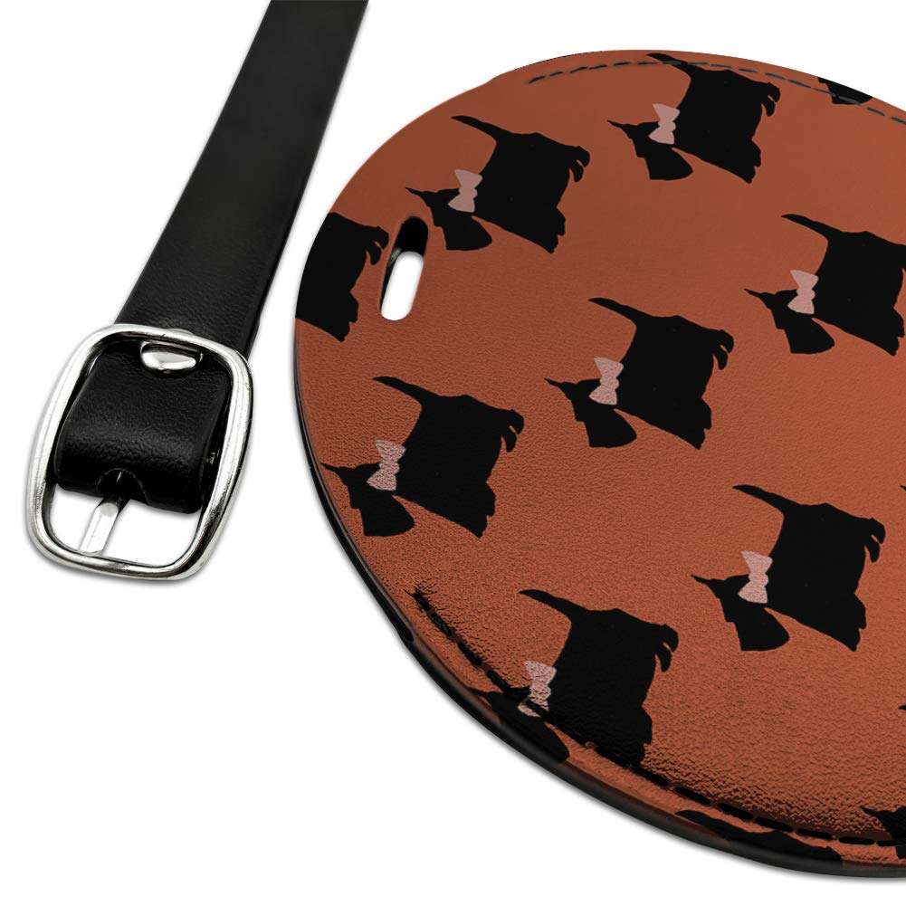 Round Leather Luggage Tag with Scottie Dog & Bow Design - Durable Suitcase ID Tag for Carry-On Bags - Perfect for Travel, Business Trips & Vacation Identification