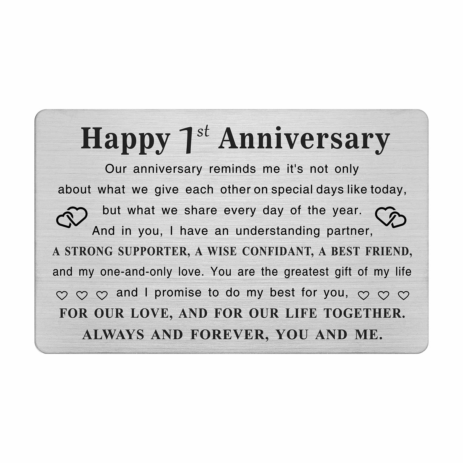 TGCNQ Metal Engraved 1 Year Anniversary Card - Romantic Keepsake Gift for Husband, Wife, Couples - Elegant 1st Wedding Anniversary Decor for Home, Office & Special Occasions