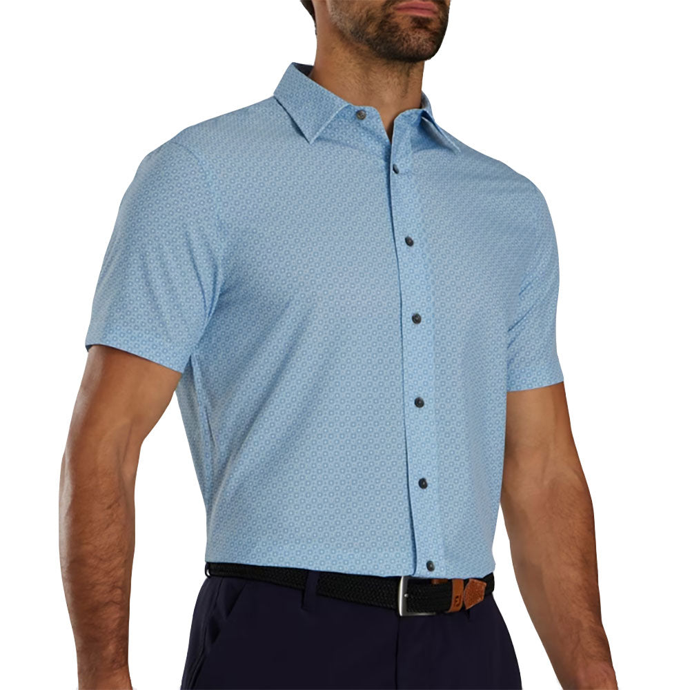 FootJoy Geo Check Woven Short Sleeve Men's Golf Shirt - Breathable & Stylish Performance Polo for Golfers & Casual Wear