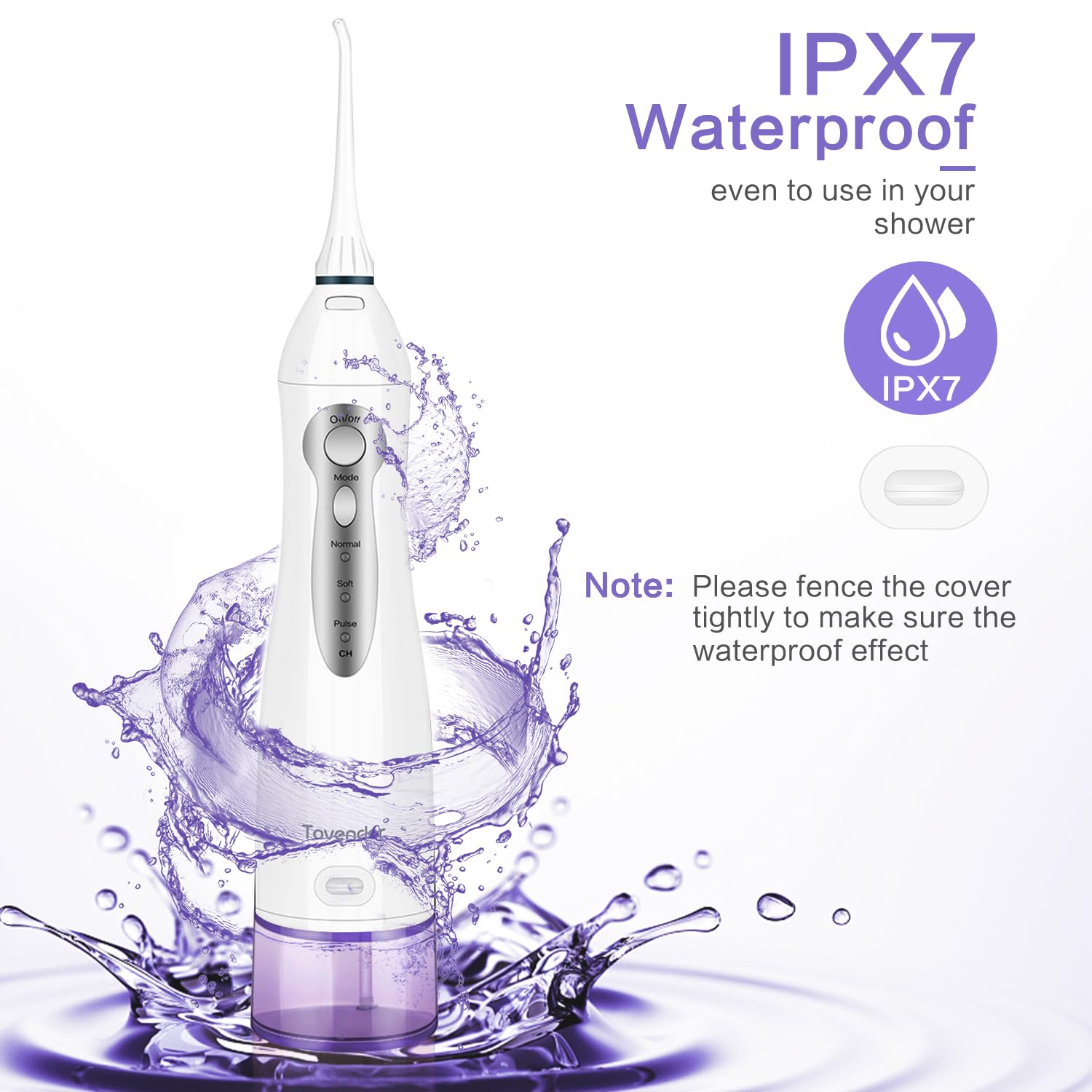 TOVENDOR Cordless Water Flosser for Teeth Cleaning - 300ML Rechargeable Oral Irrigator with 5 Nozzle Tips, IPX7 Waterproof, Portable Dental Flosser for Braces Care & Gum Health - Perfect for Travel, Home Use and Deep Teeth Cleaning