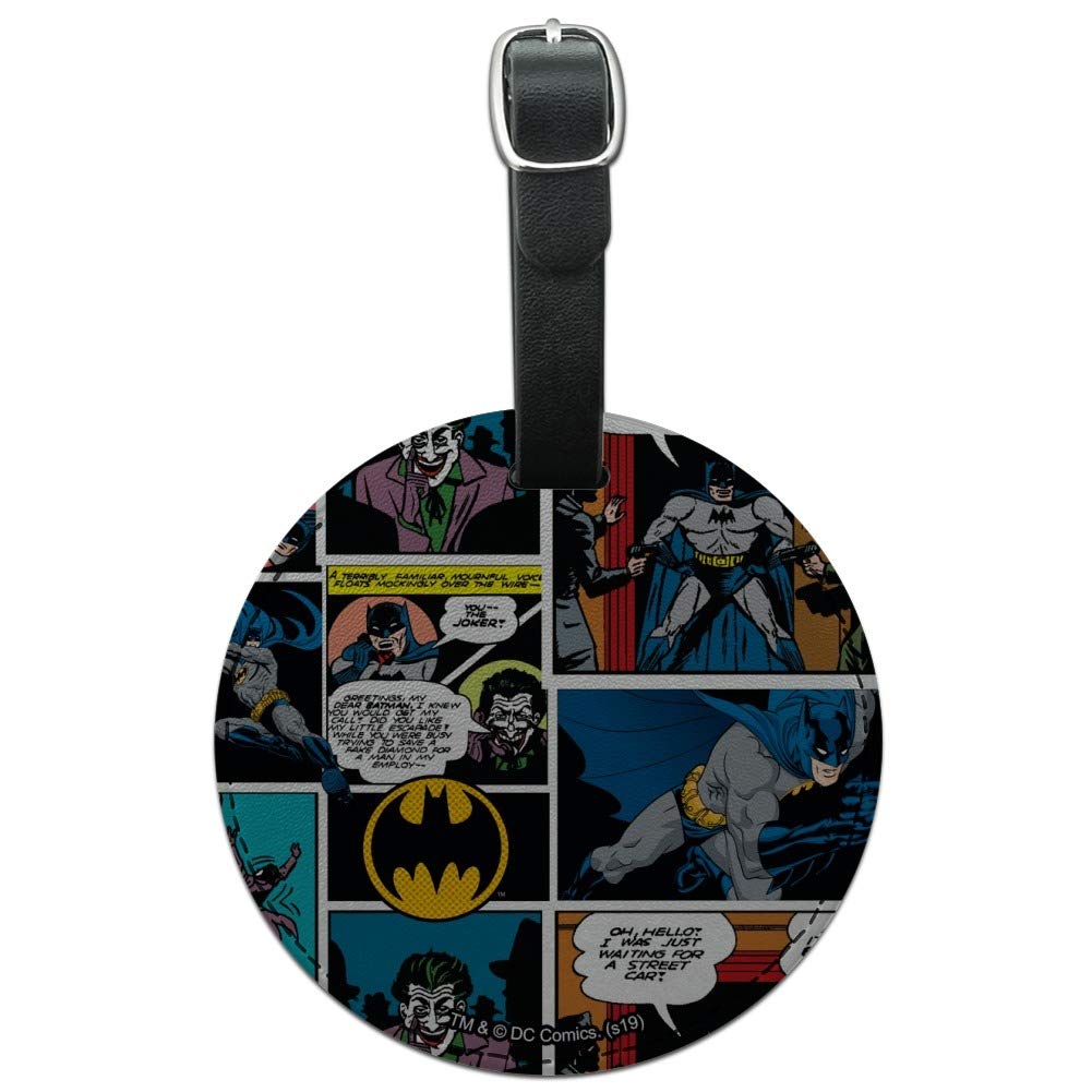Batman Comic Pattern Round Leather Luggage Tag - Durable Suitcase ID Tag for Travel & Carry-On Bags - Perfect for Airlines, Backpacks & Business Trips