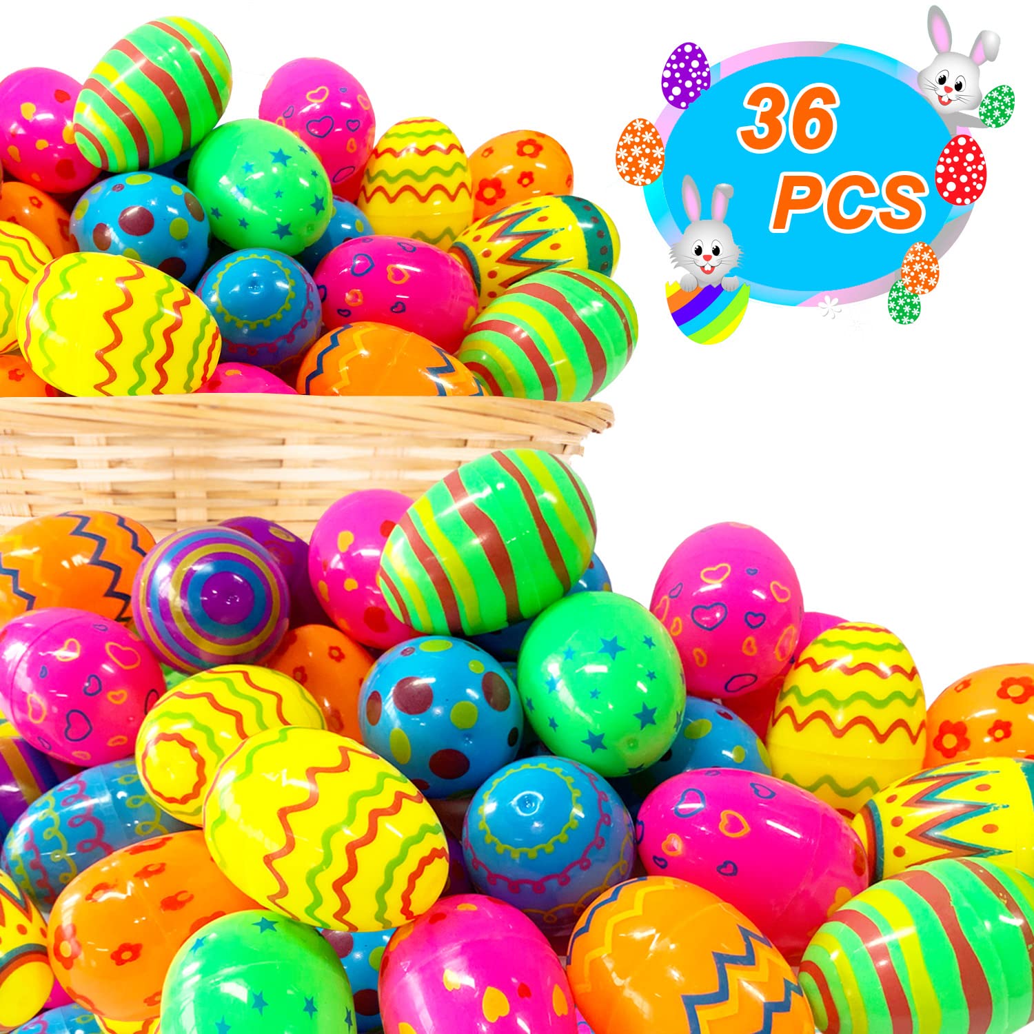 36 PCS Colorful Plastic Fillable Easter Eggs - Easter Basket Stuffers, Party Favors & Hunt Gifts for Kids (Great for Easter Egg Hunts, Classroom Rewards & Birthday Party Surprises)