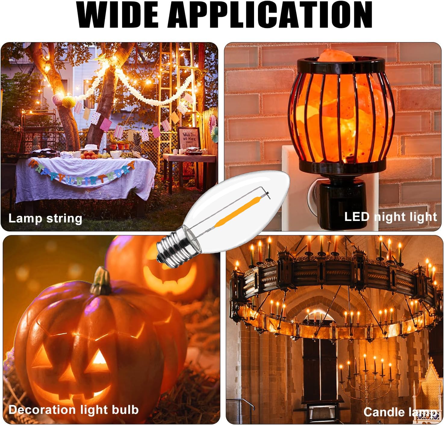 25-Pack LED Night Light Bulbs - Shatterproof C7 E12 Base Replacement Bulbs for String Lights & Salt Lamps - 0.6W (7W Equivalent) Warm White 2200K 50LM - Perfect for Bedrooms, Christmas Decor & Cozy Ambiance