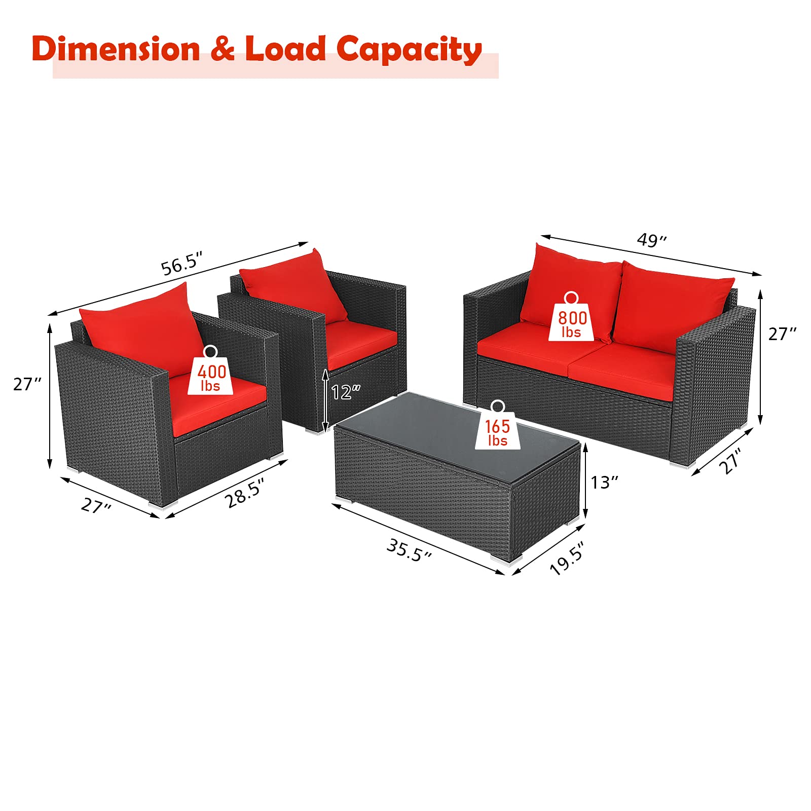 HappyGrill 4-Piece Outdoor Patio Conversation Set - Rattan Wicker Sofa with Tempered Glass Table & Removable Cushions - Garden, Backyard, Poolside Furniture for Relaxing and Entertaining
