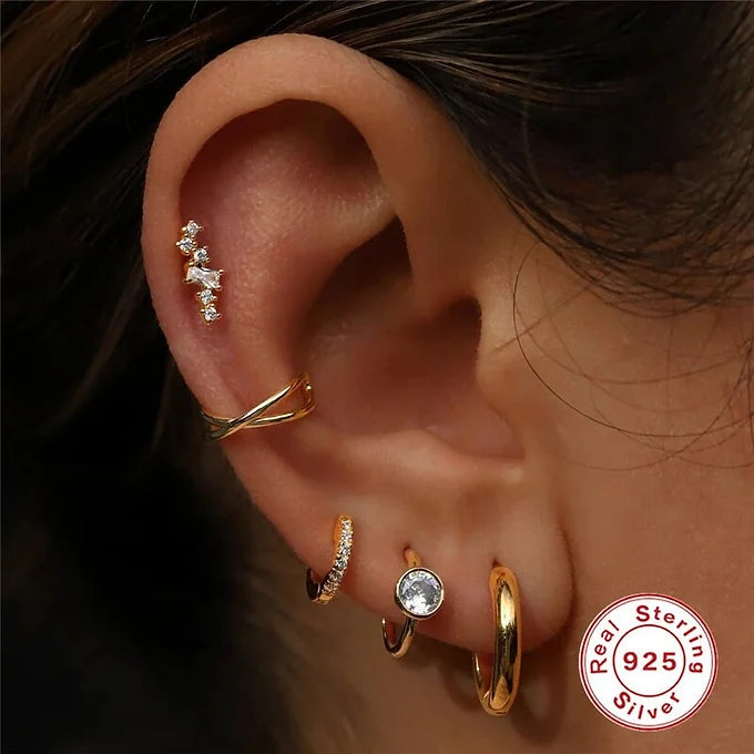 Sterling Silver Cartilage Earrings - Dainty Flower Studs & Bar Conch Earrings for Women | HC039 | Perfect for Everyday Wear, Gifts & Piercing Jewelry