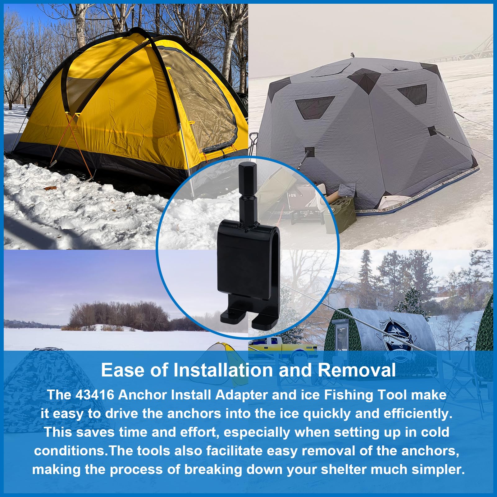 43416 Ice Anchor Install Adapter Tool - Heavy Duty Ice House Anchors for Fishing Shelters & Shanty Tents - Perfect for Winter Ice Fishing Setup & Outdoor Shelter Installation