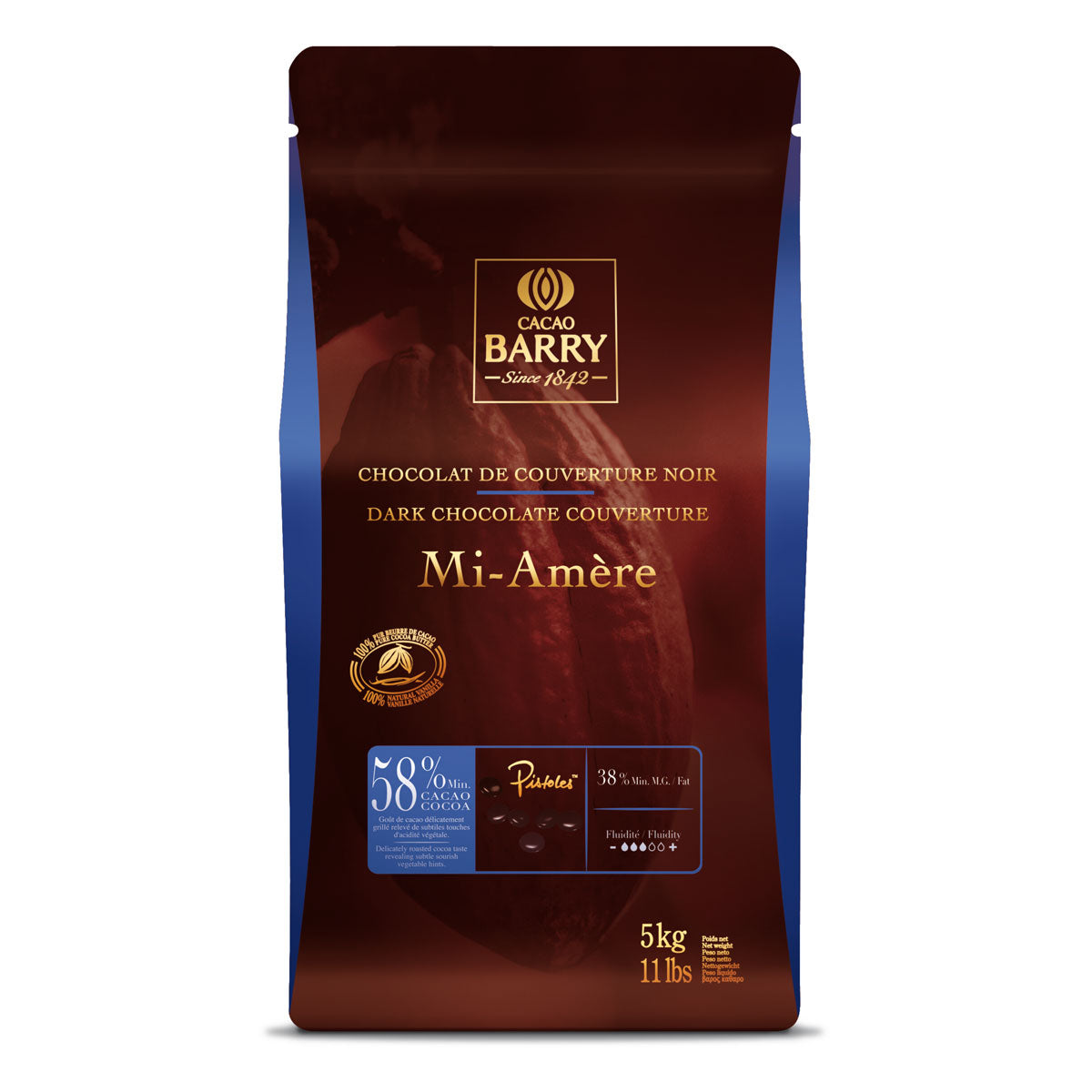 Premium Dark Chocolate Couverture - Rich & Smooth Baking Chocolate for Desserts, Cakes & Truffles | Gourmet Mi Amère Chocolate for Professional Chefs & Home Bakers