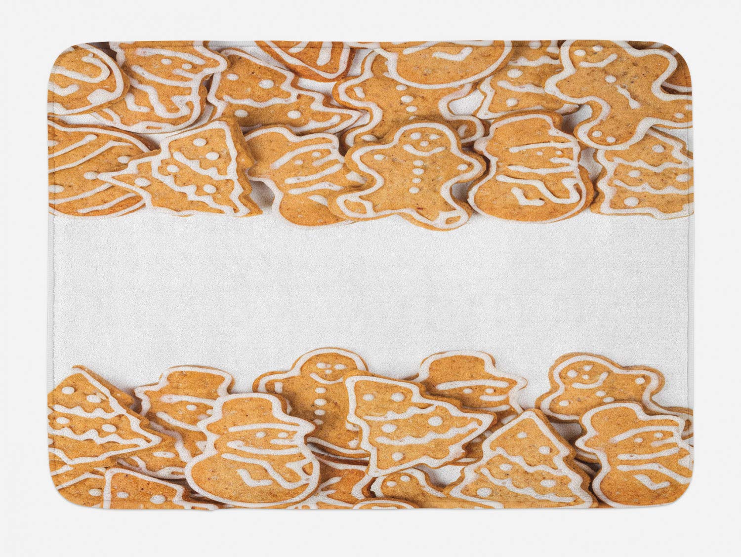 Ambesonne Non-Slip Cookie Bath Mat - 30.2 x 20 Inch Plush Bathroom Rug with Icing Design in Sand Brown & White | Perfect for Kitchen, Bathroom Decor & Gift Ideas