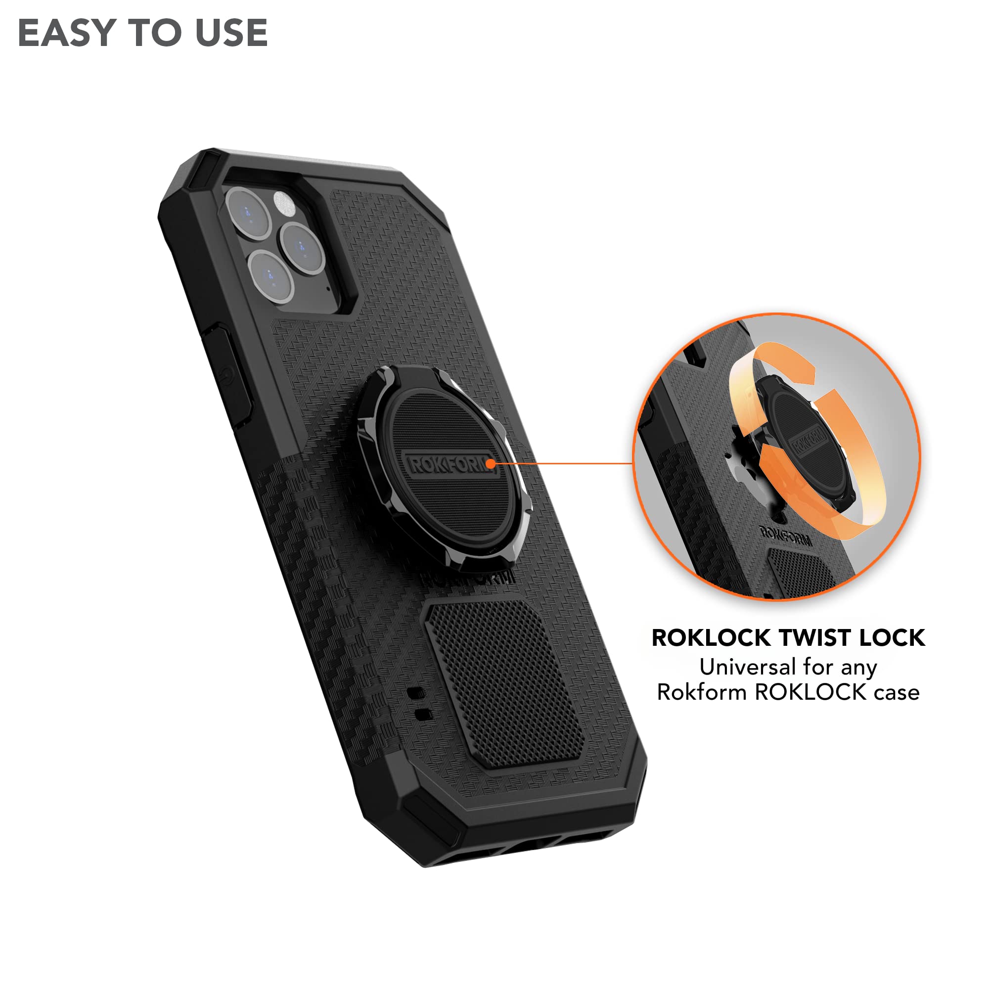 Rokform iPhone 12 Pro Max Crystal Clear Case with Twist Lock Sport Ring Stand & Grip - RokLock Series Protective Cover for Workout, Running, Cycling & Outdoor Activities